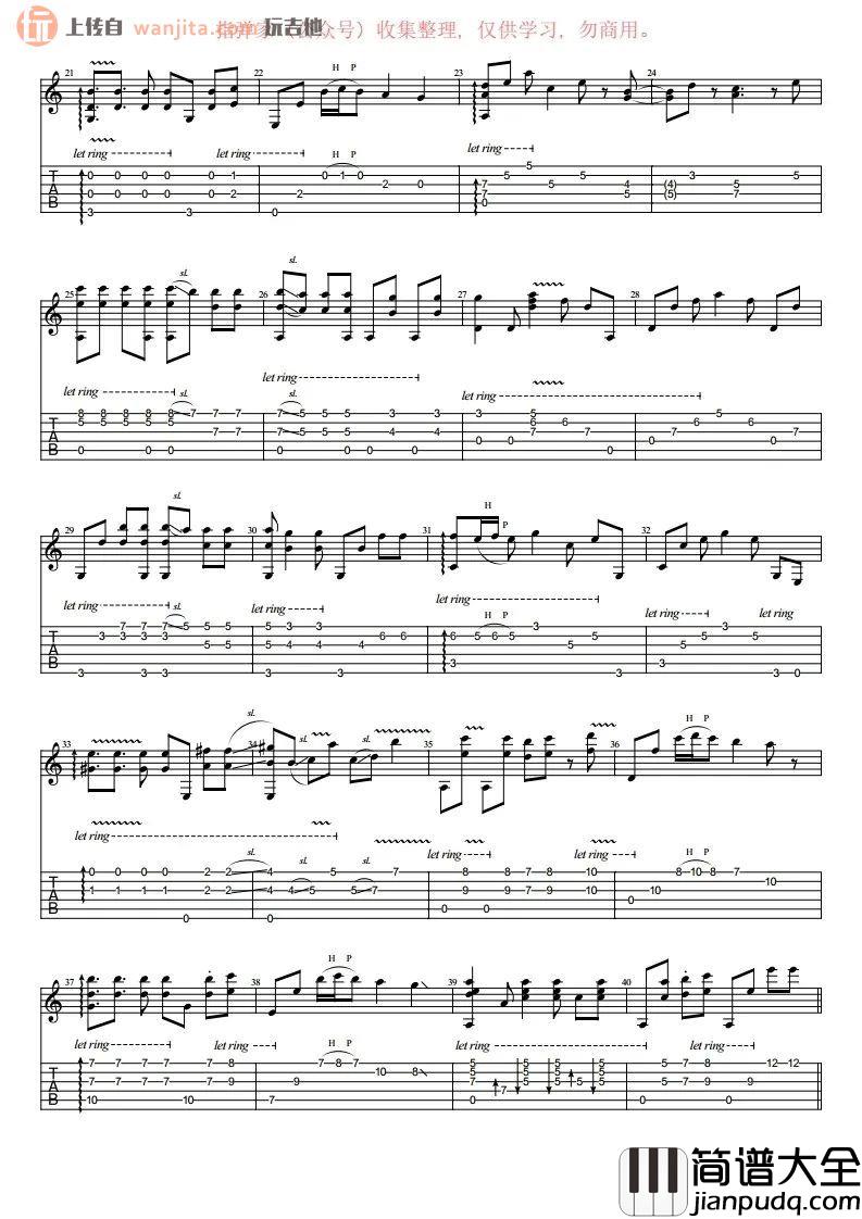 卡萨布兰卡指弹吉他谱_经典吉他独奏_《北非谍影》插曲 卡萨布兰卡指弹吉他谱_经典吉他独奏__北非谍影_插曲