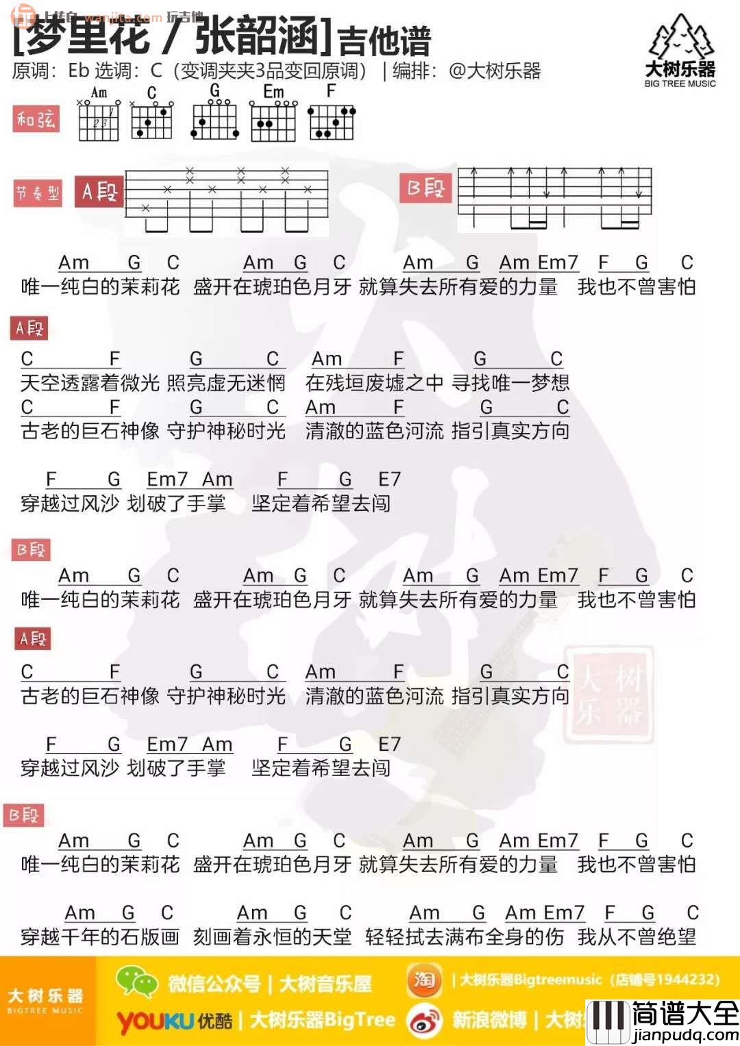 梦里花吉他谱_张韶涵_C调和弦谱_《梦里花》吉他弹唱谱 梦里花吉他谱_张韶涵_C调和弦谱__梦里花_吉他弹唱谱