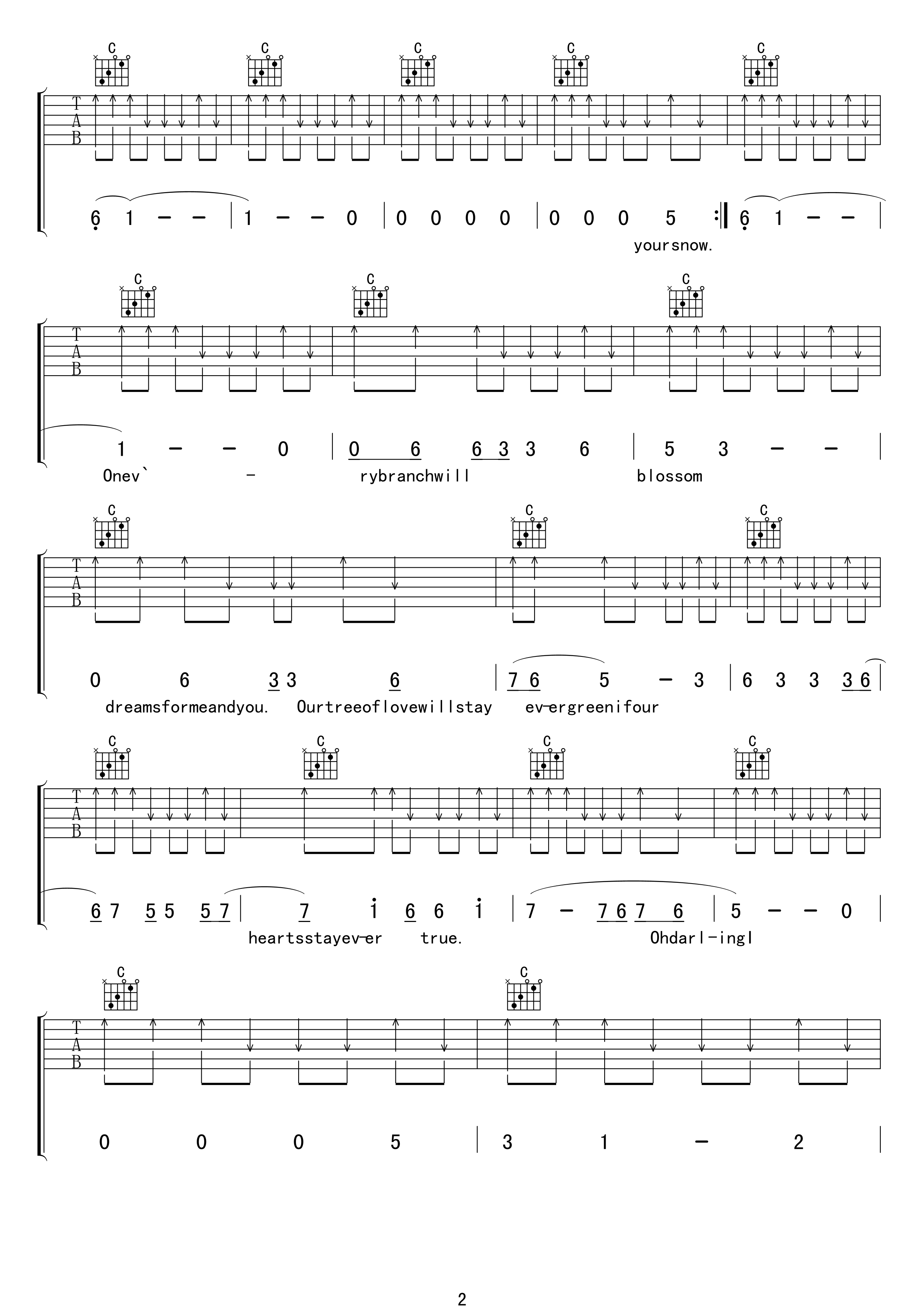 Evergreen_Tree吉他谱_C调高清版_编配_cliff_richard