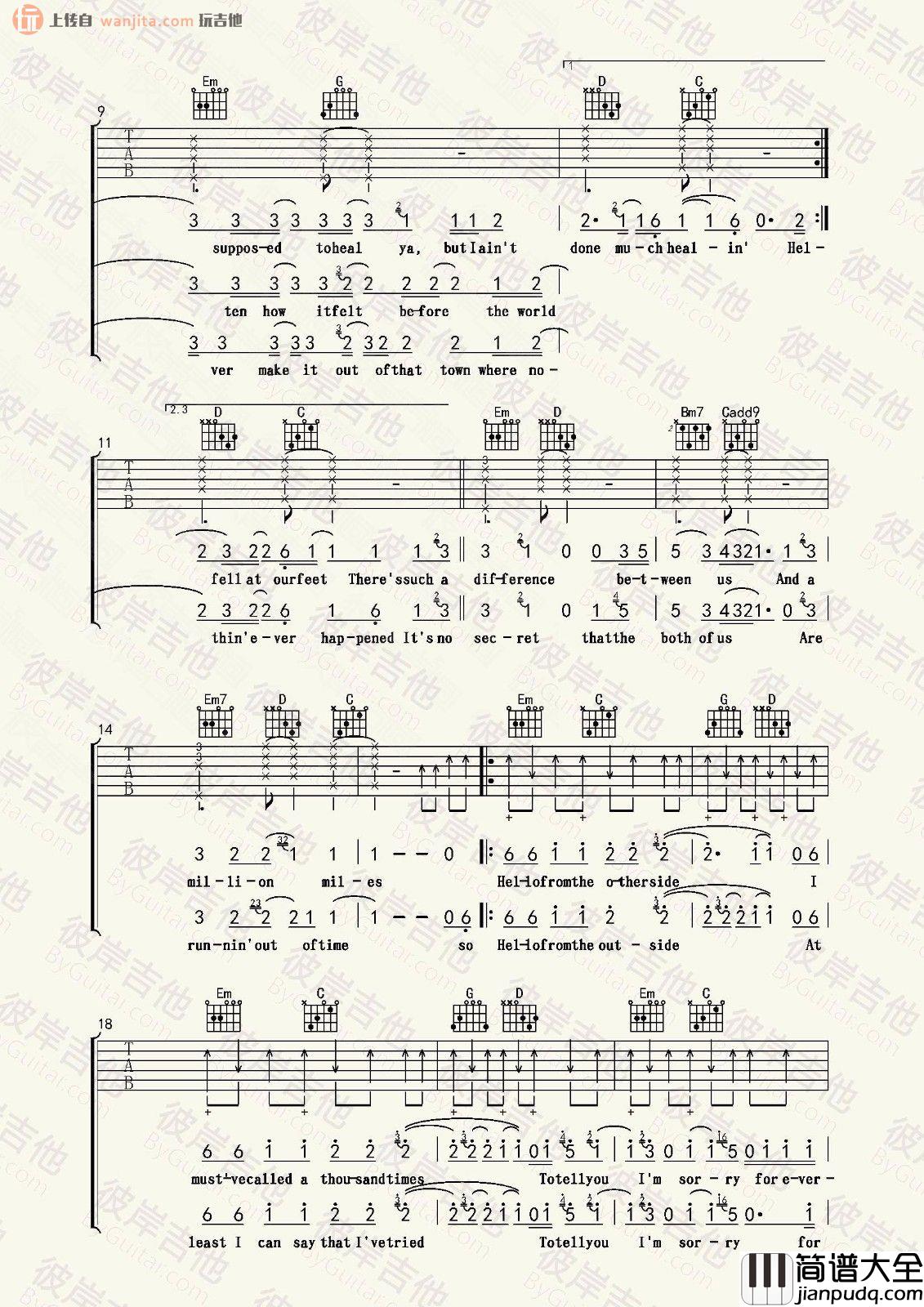 Hello(吉他谱)_Adele_G调弹唱六线谱_《Hello》吉他教学视频 Hello(吉他谱)_Adele_G调弹唱六线谱__Hello_吉他教学视频