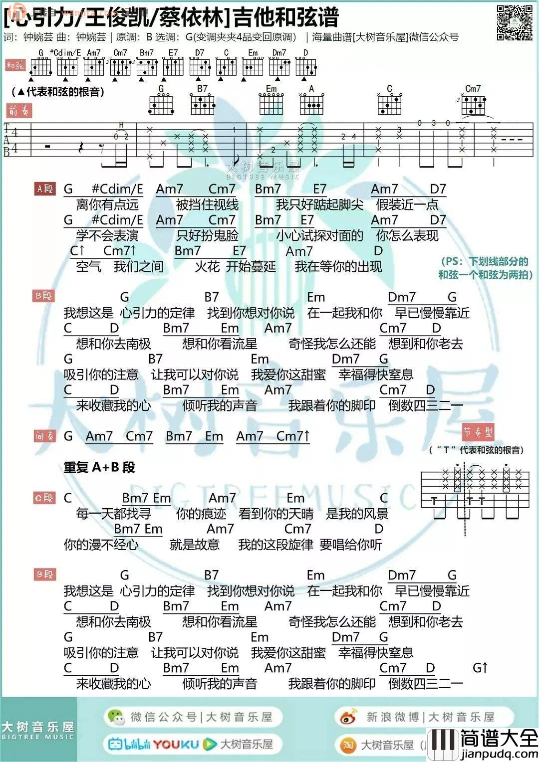 《心引力》吉他谱_G调弹唱和弦谱_高清图片谱_王俊凯_蔡依林 _心引力_吉他谱_G调弹唱和弦谱_高清图片谱_王俊凯_蔡依林