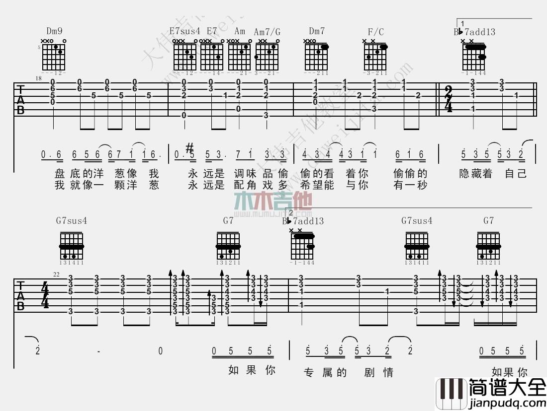 洋葱吉他谱_杨宗纬_C调弹唱六线谱_《洋葱》吉他教学视频 洋葱吉他谱_杨宗纬_C调弹唱六线谱__洋葱_吉他教学视频