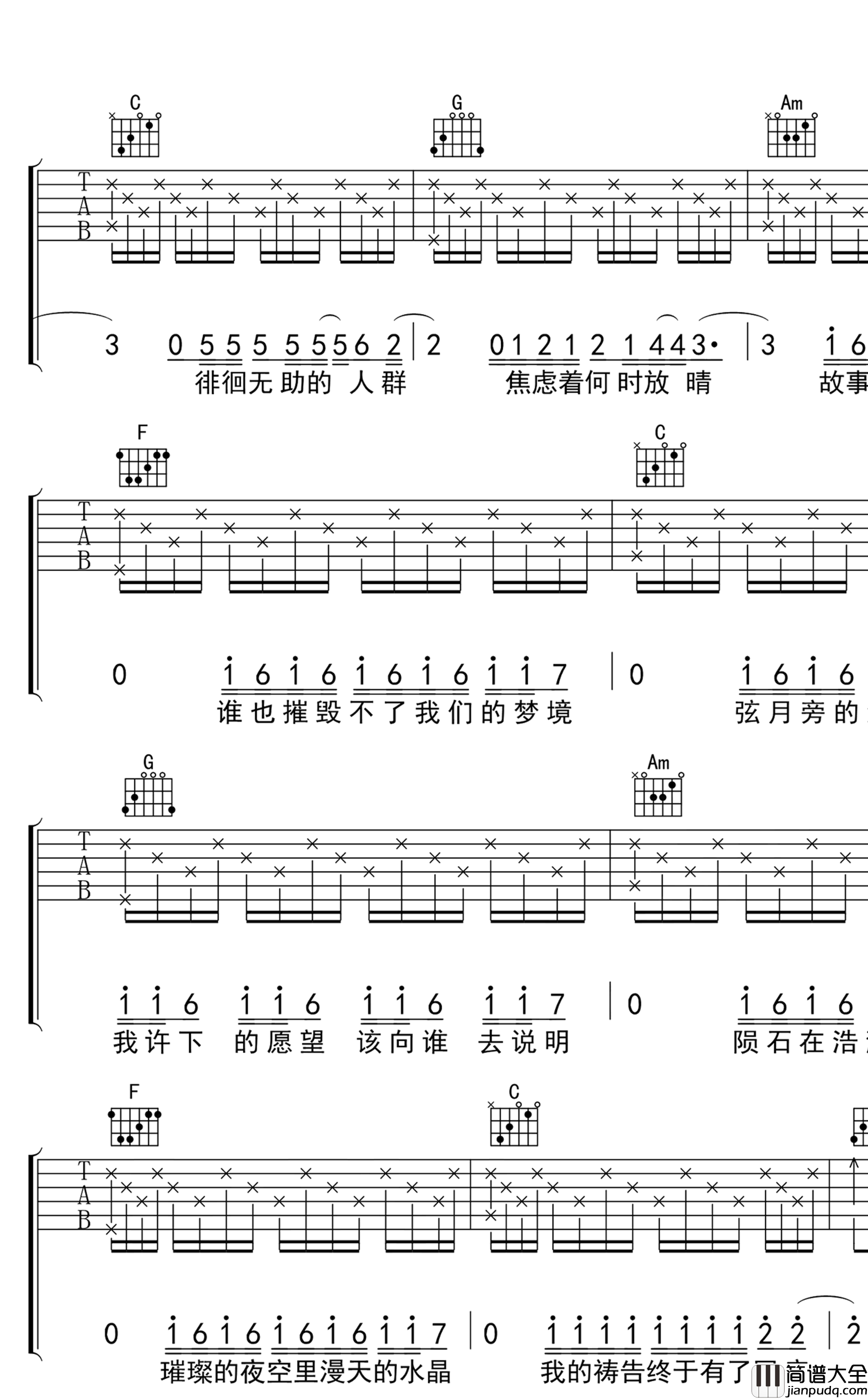 我是如此相信吉他谱_C调带前奏_周杰伦_弹唱六线谱