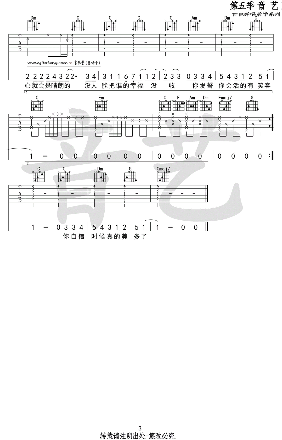 分手快乐吉他谱_C调_音艺吉他编配_梁静茹