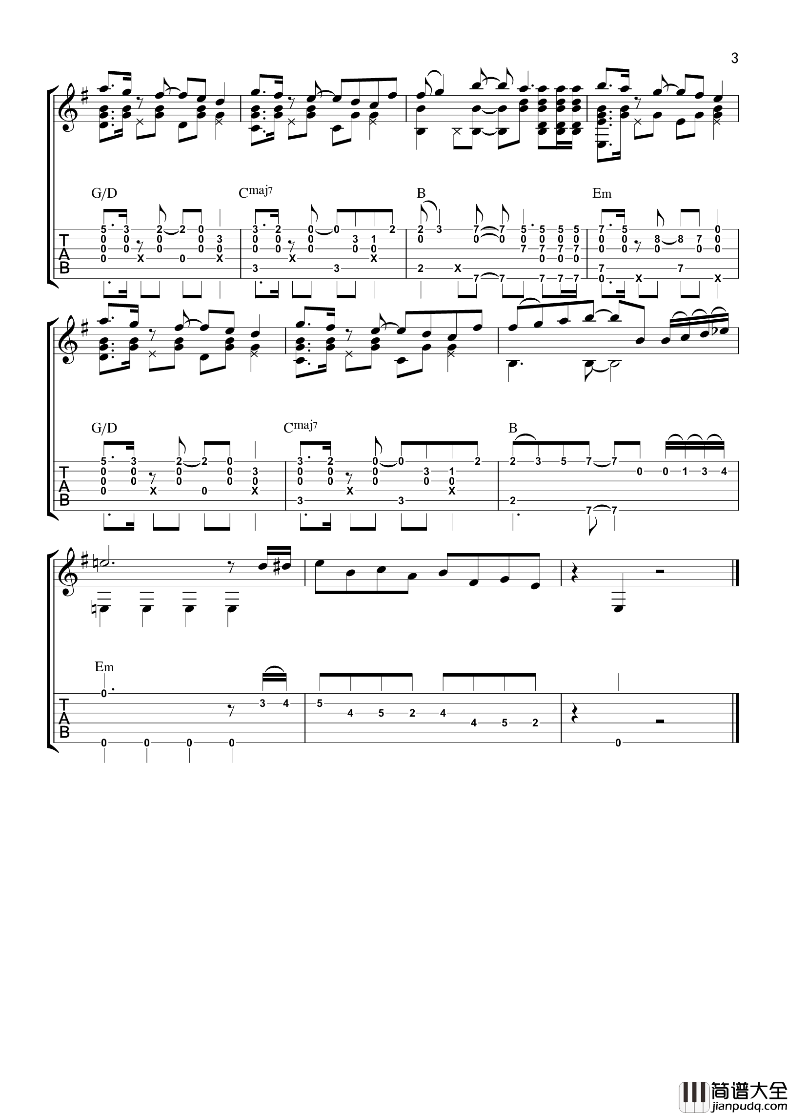 名侦探柯南主题曲指弹谱_原调六线谱_高清版_罗翔