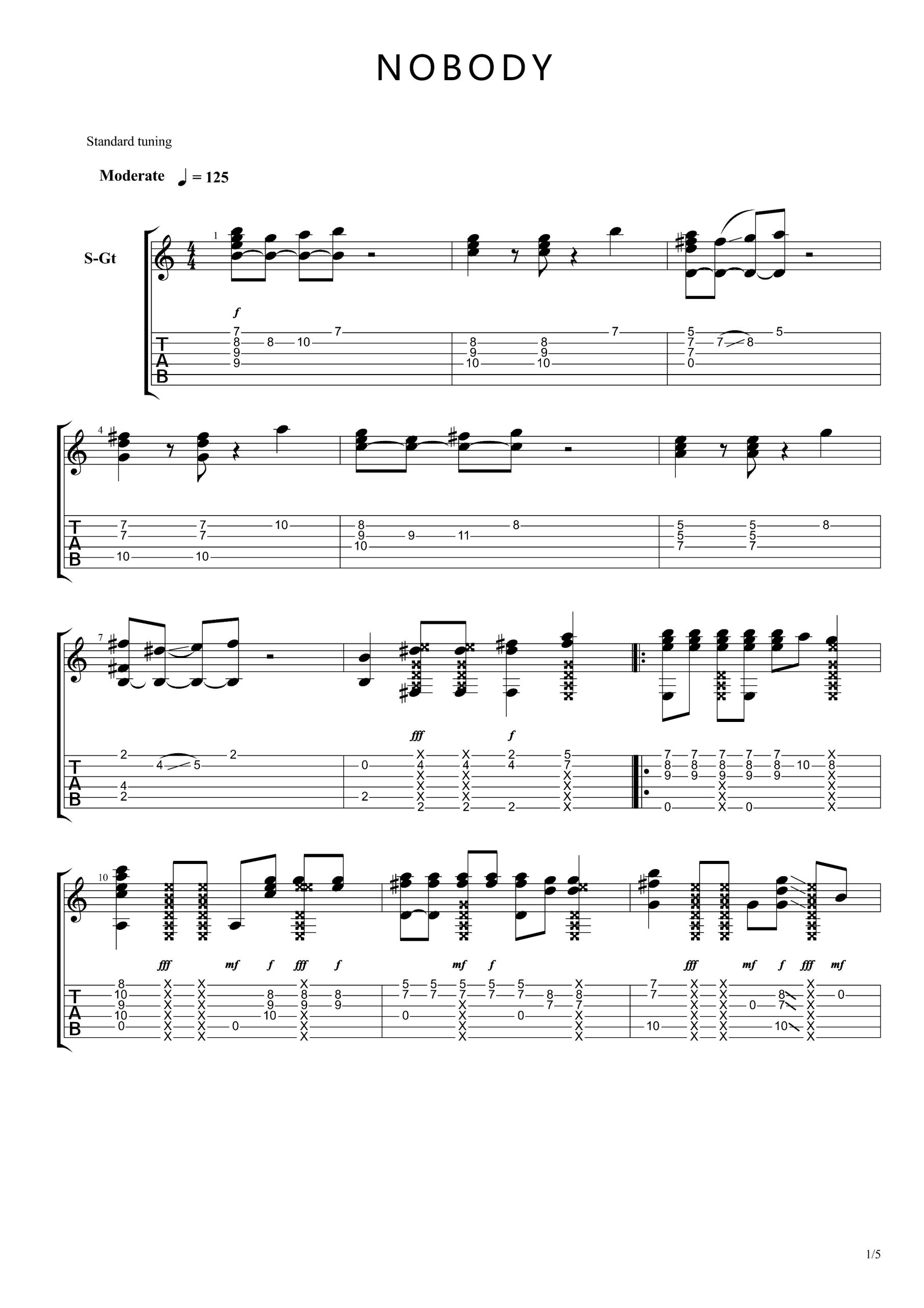 NOBODY吉他谱_Wonder_Girls_吉他指弹六线谱_韩国神曲