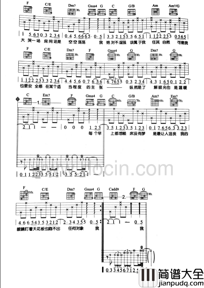 笨蛋吉他谱_C调六线谱_豆丁网编配_金莎