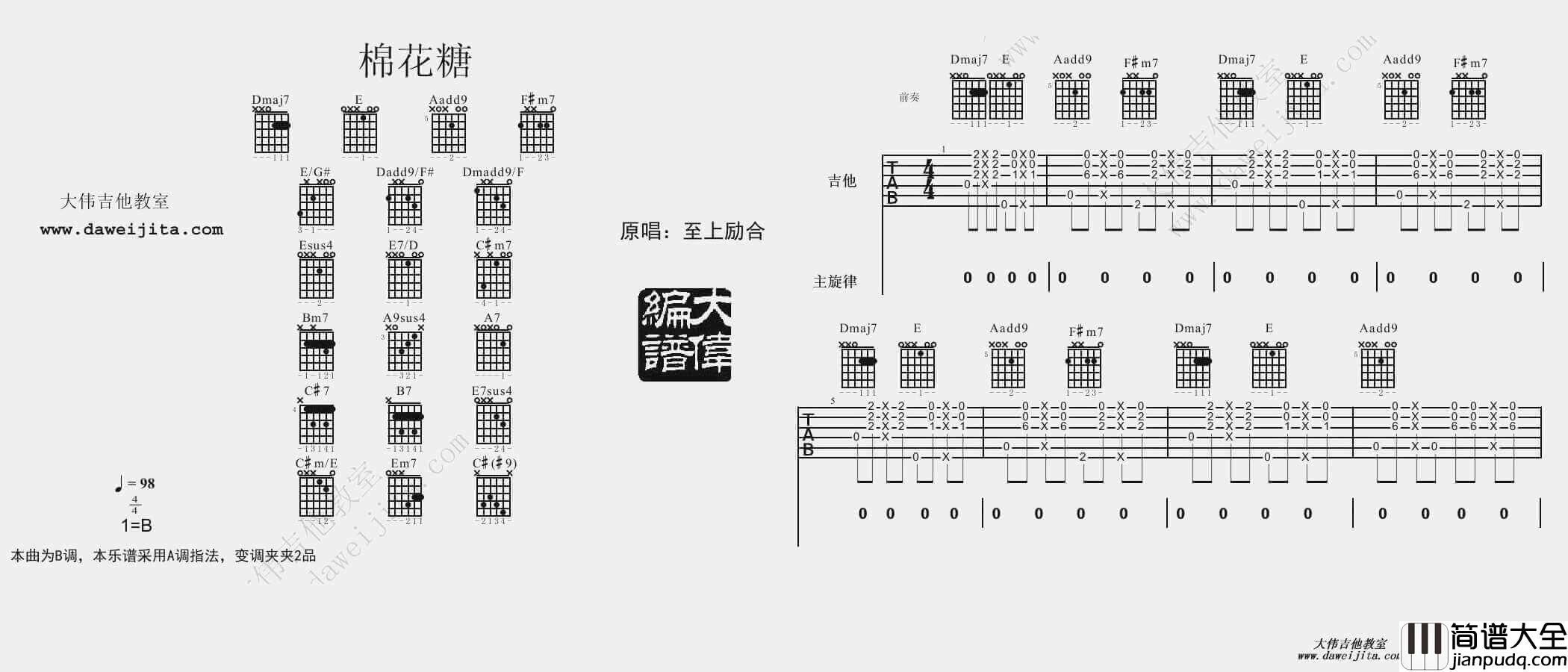 棉花糖吉他谱_A调精选版_至上励合