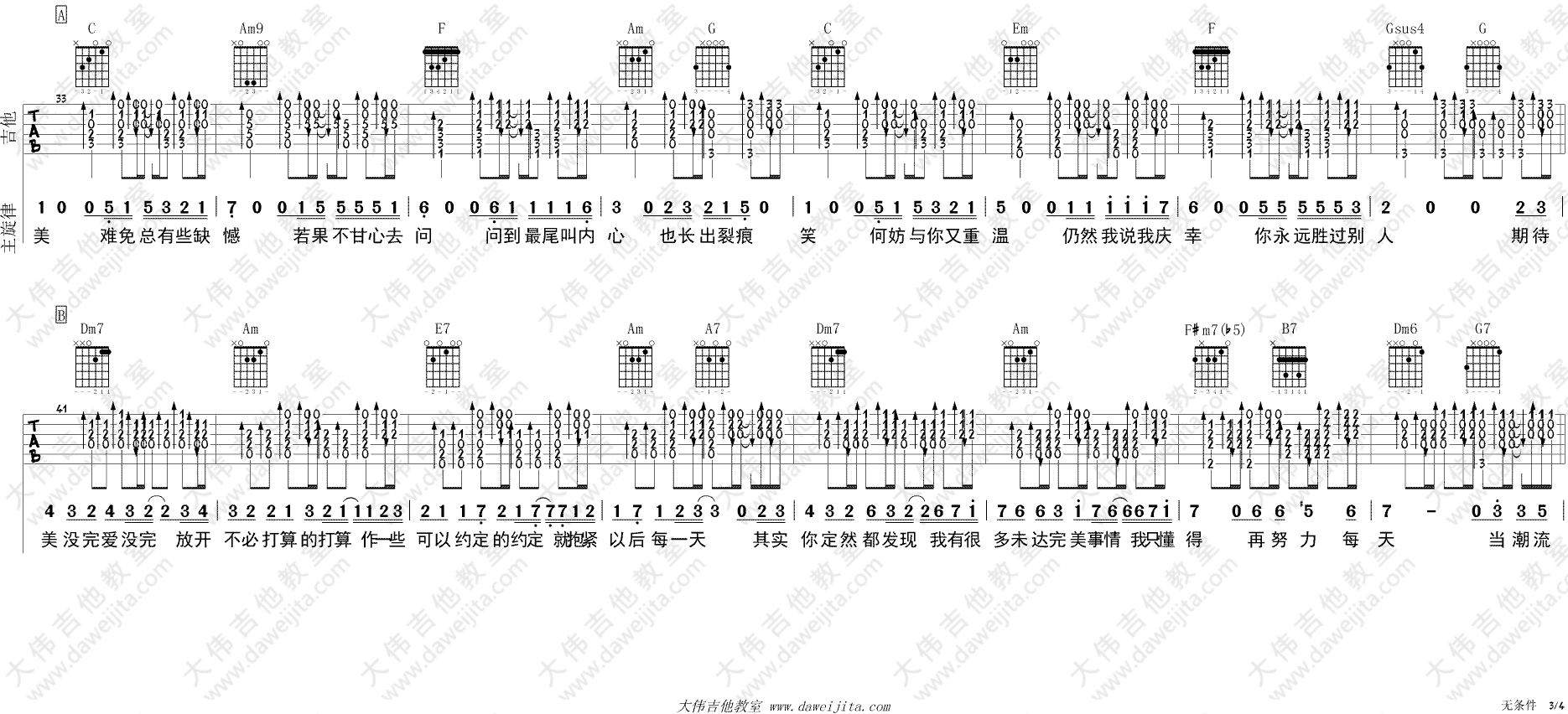 无条件吉他谱_陈奕迅_C调原版_《无条件》吉他弹唱演示 无条件吉他谱_陈奕迅_C调原版__无条件_吉他弹唱演示
