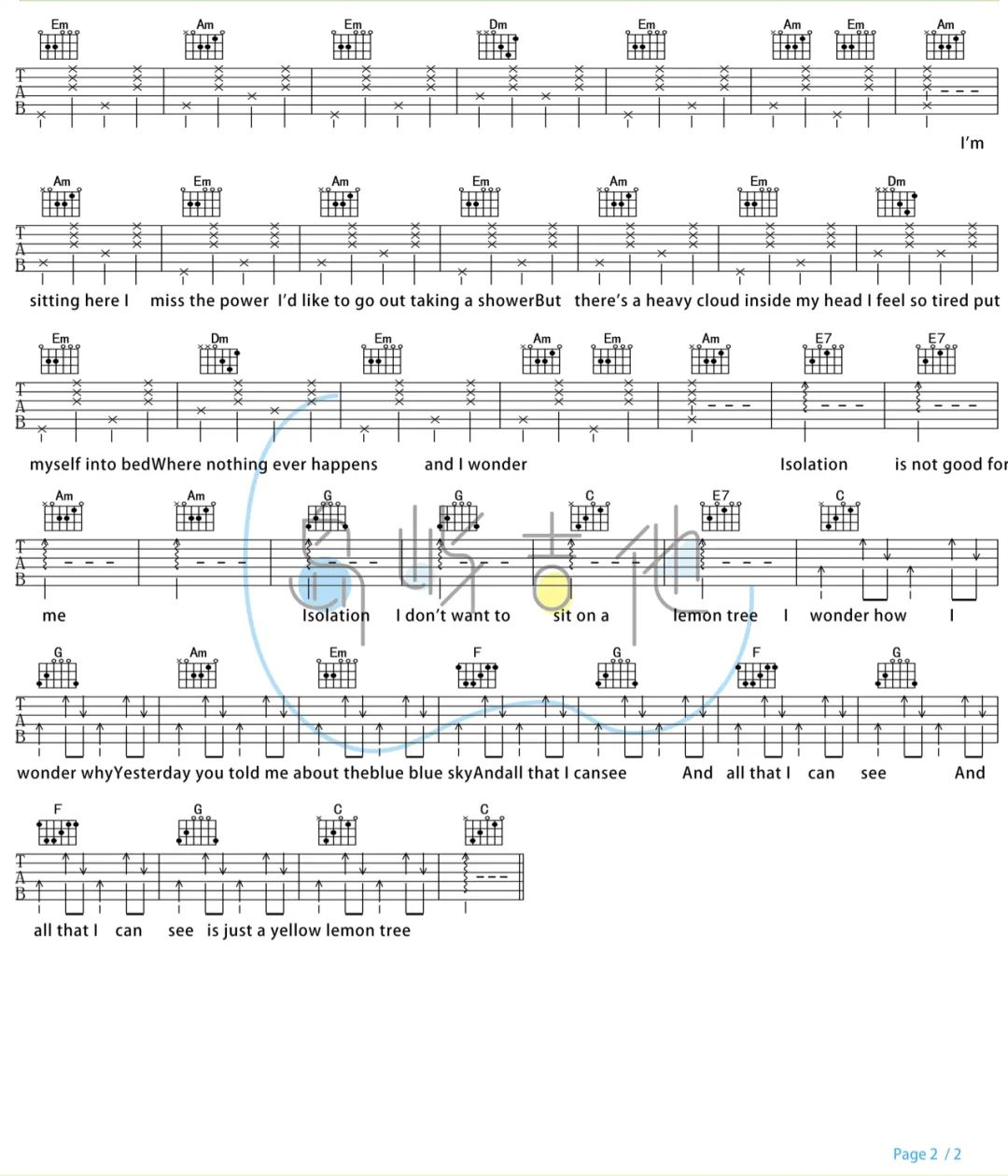 Lemon_true吉他谱_Fool's_Garden_C调英文简单版_附PDF下载