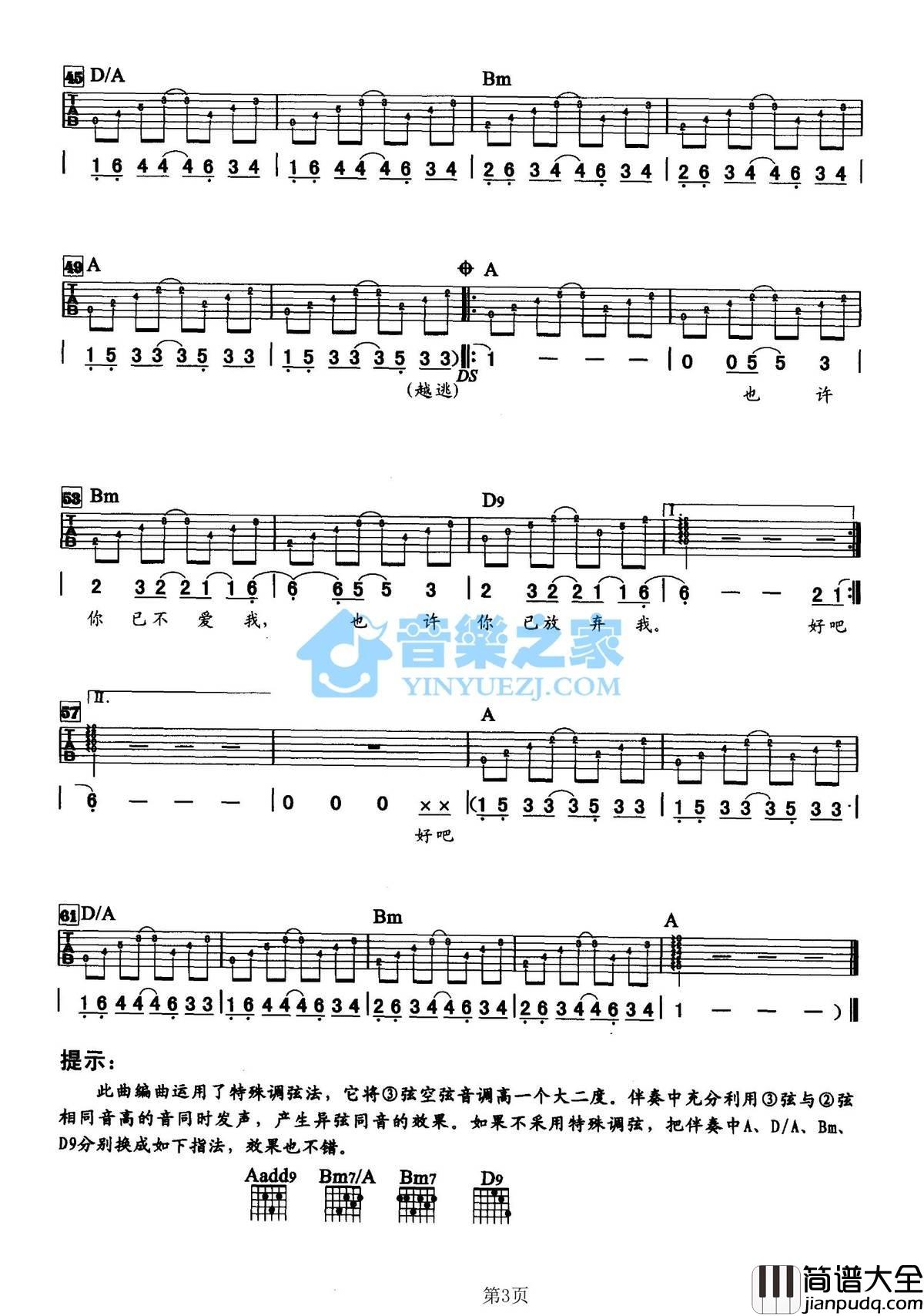 好吧吉他谱_A调六线谱_音乐之家编配_动力火车