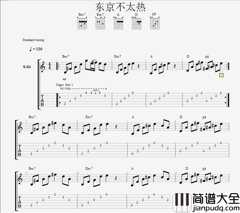 东京不太热吉他谱_C调和弦谱_简单版_洛天依