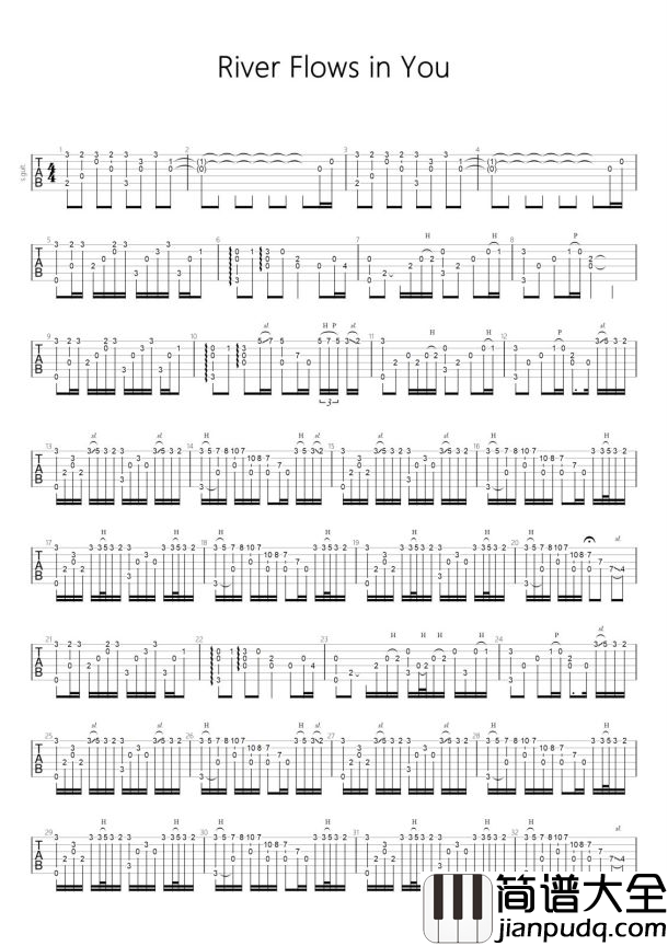 River_Flows_in_you_吉他谱_指弹吉他独奏谱_附指弹演示视频