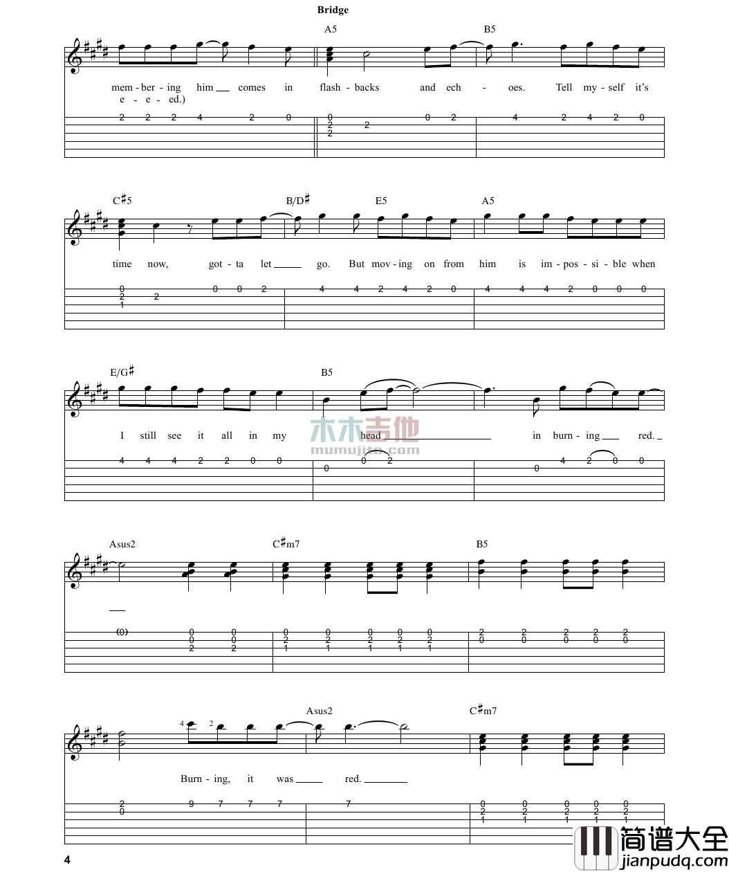 red吉他谱_G调_木木吉他编配_Taylor_Swift