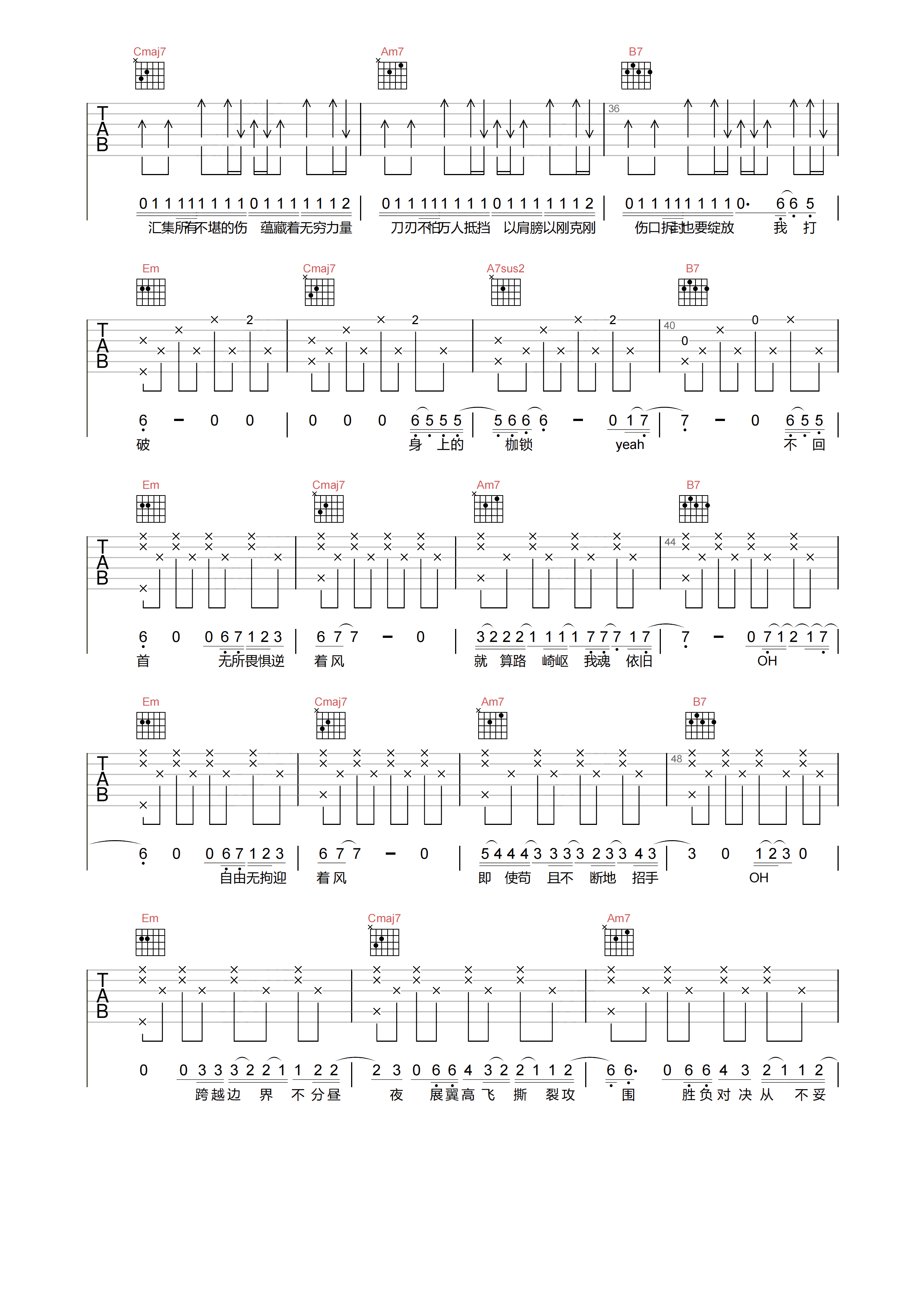 无拘吉他谱_林俊杰_C调原版弹唱谱_附PDF下载