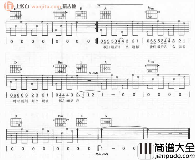 我们吉他谱_A调简版弹唱六线谱_时时刻刻吉他谱_五月天 我们吉他谱_A调简版弹唱六线谱_时时刻刻吉他谱_五月天