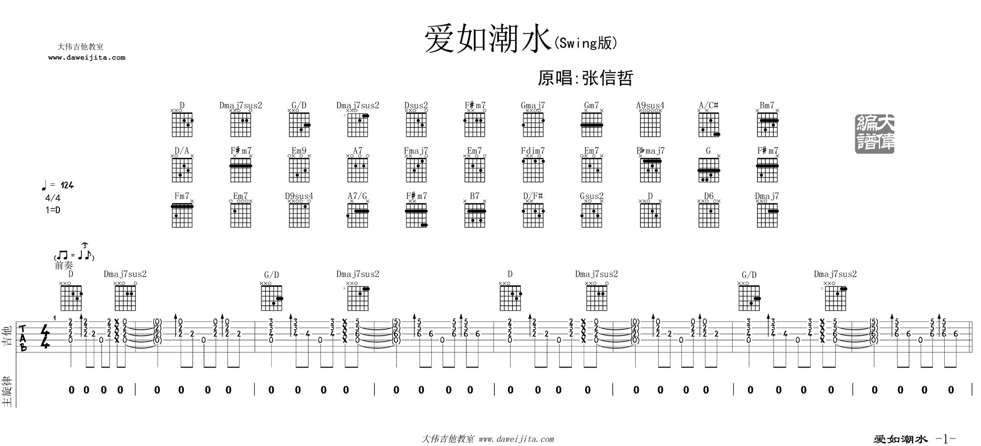 爱如潮水(swing)(吉他谱)_张信哲