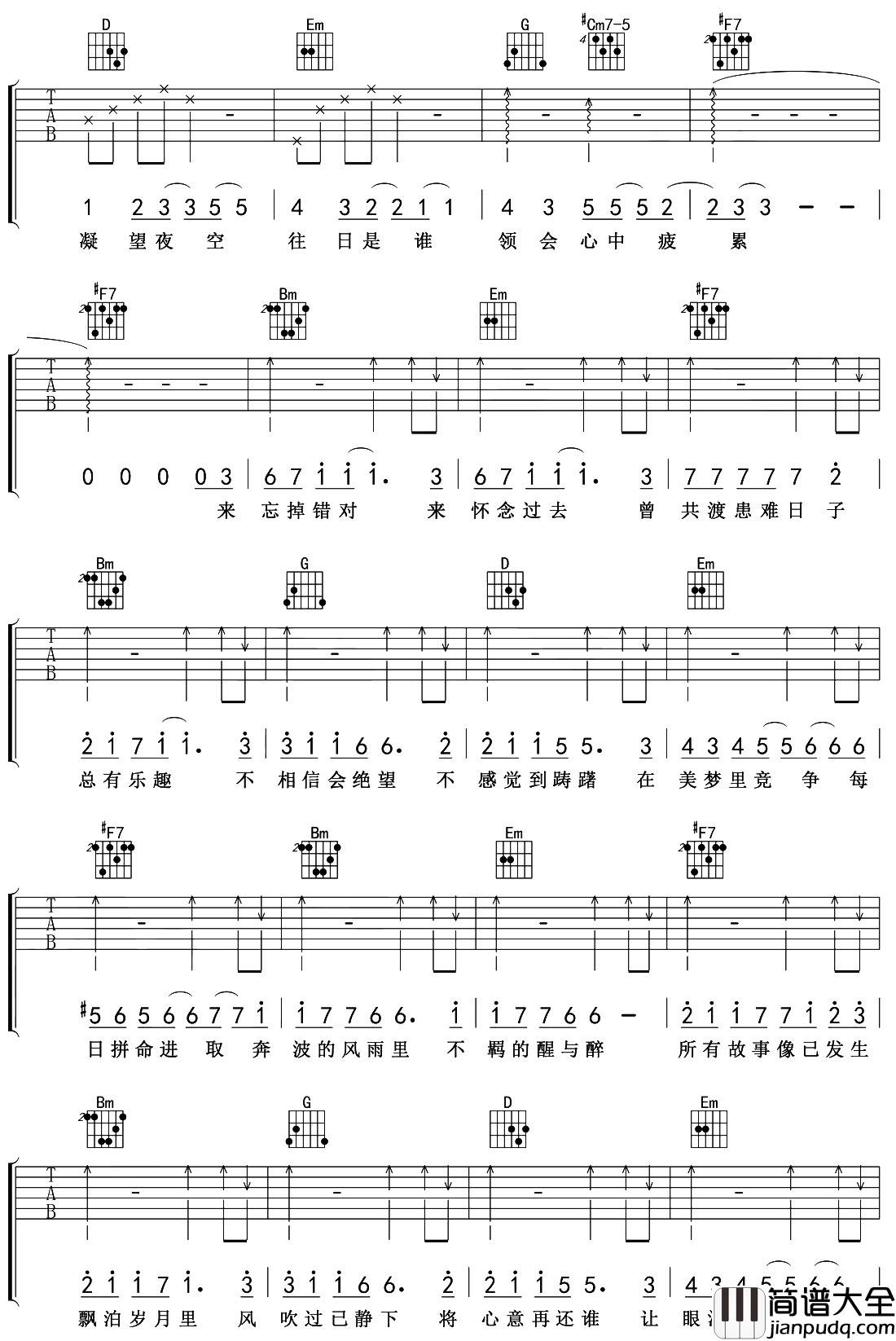 陈小春《友情岁月》吉他谱_D调指法吉他谱 陈小春_友情岁月_吉他谱_D调指法吉他谱