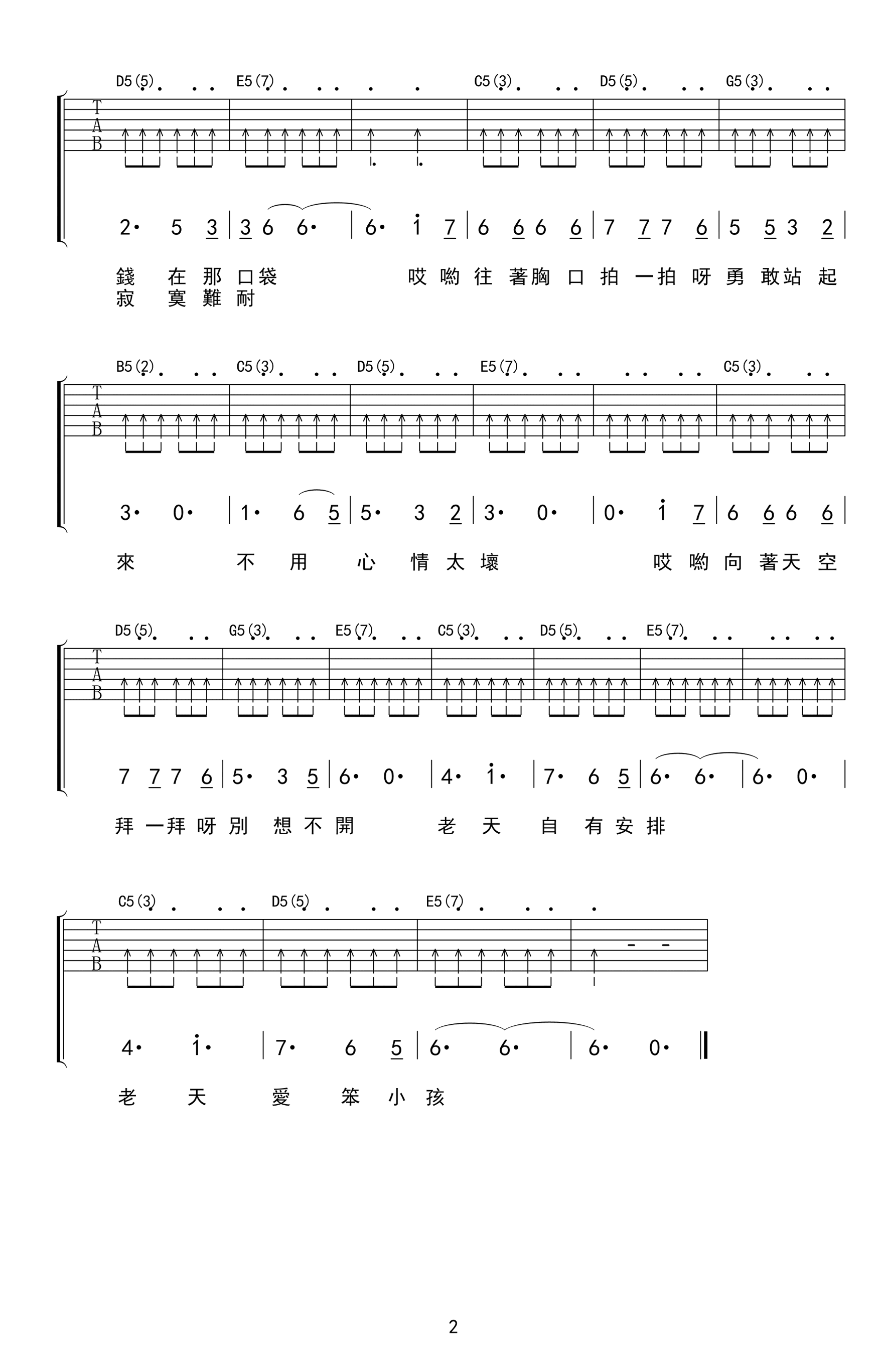 还是笨小孩吉他谱_刘德华/易烊千玺_G调_弹唱六线谱