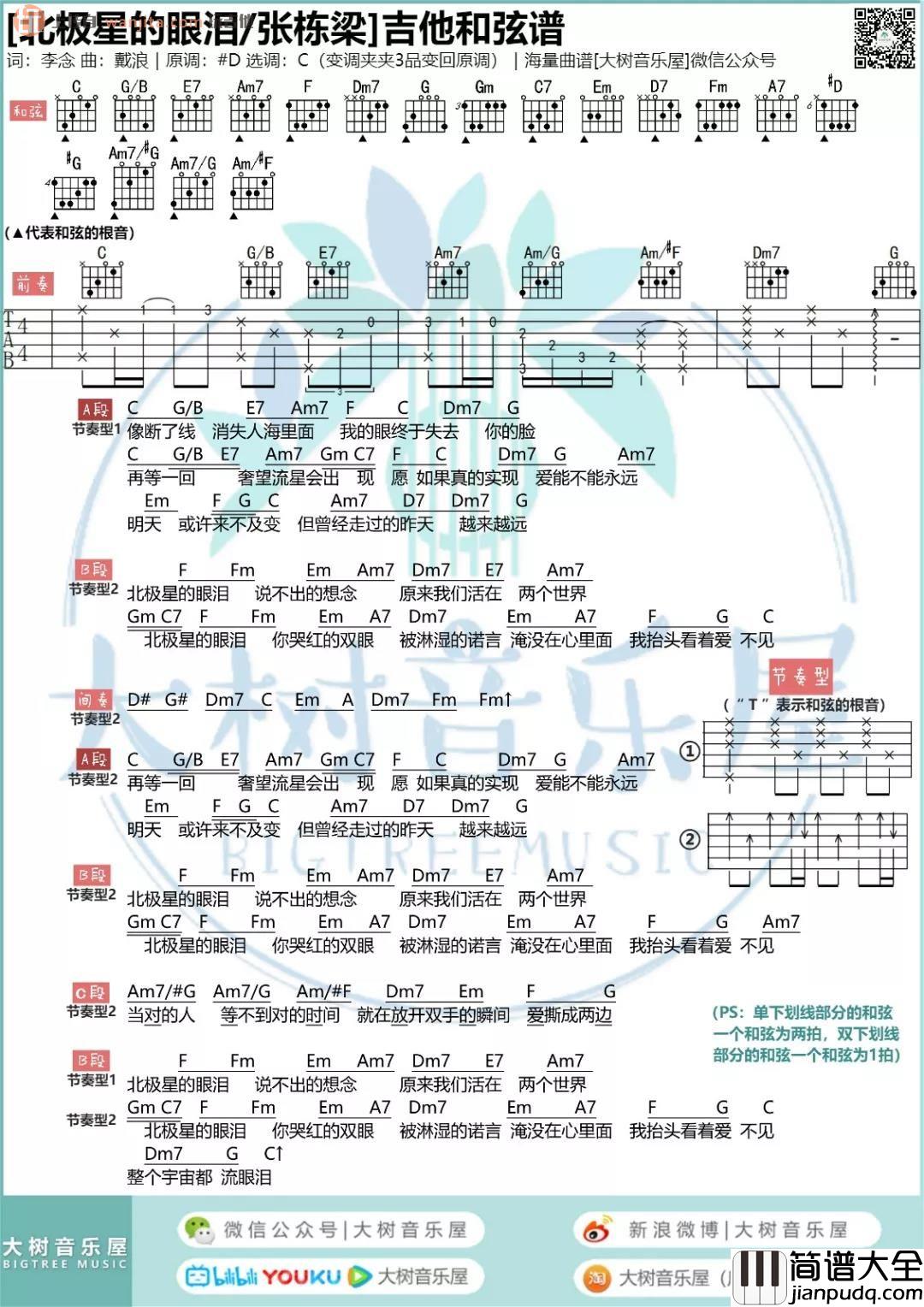 《北极星的眼泪》吉他谱_C调弹唱六线谱_简版图片谱_张栋梁 _北极星的眼泪_吉他谱_C调弹唱六线谱_简版图片谱_张栋梁
