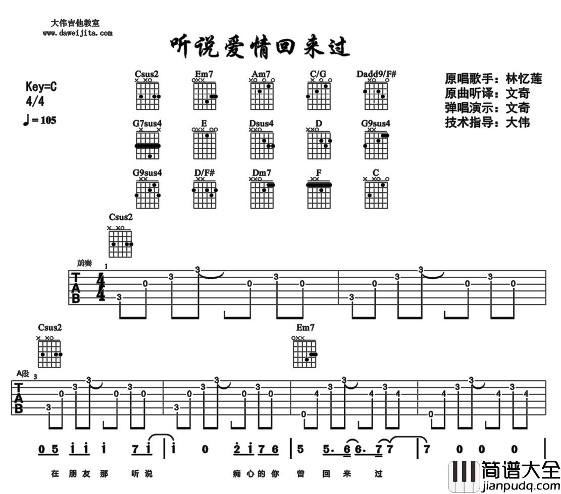 听说爱情回来过(吉他谱)_林忆莲