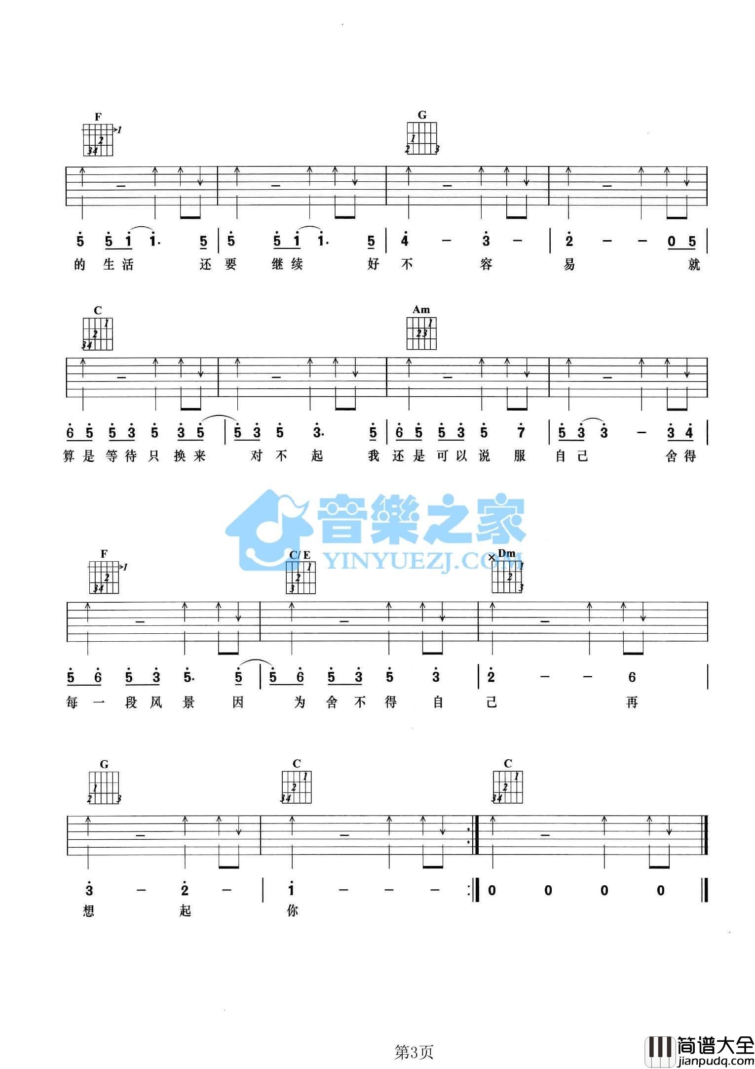 好不容易吉他谱_C调六线谱_音乐之家编配_张靓颖