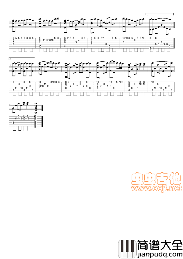 广岛之恋指弹谱_原调六线谱_虫虫吉他编配_莫文蔚