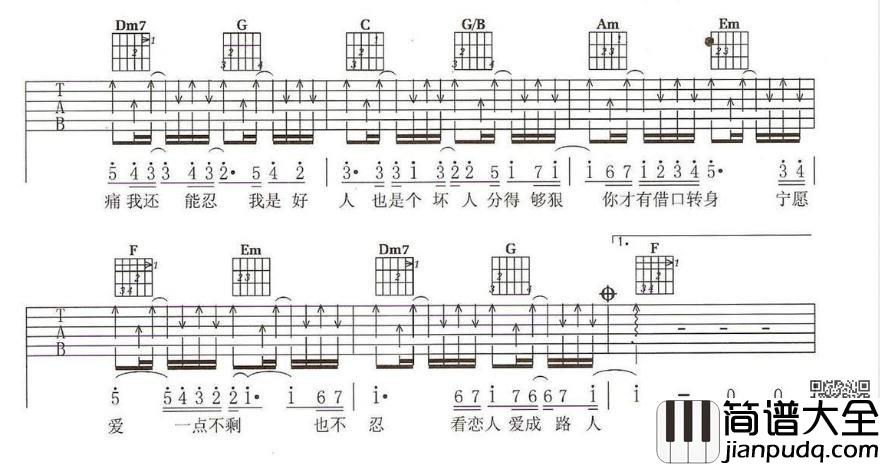 坏人吉他谱_C调六线谱_音乐之家编配_方烔镔