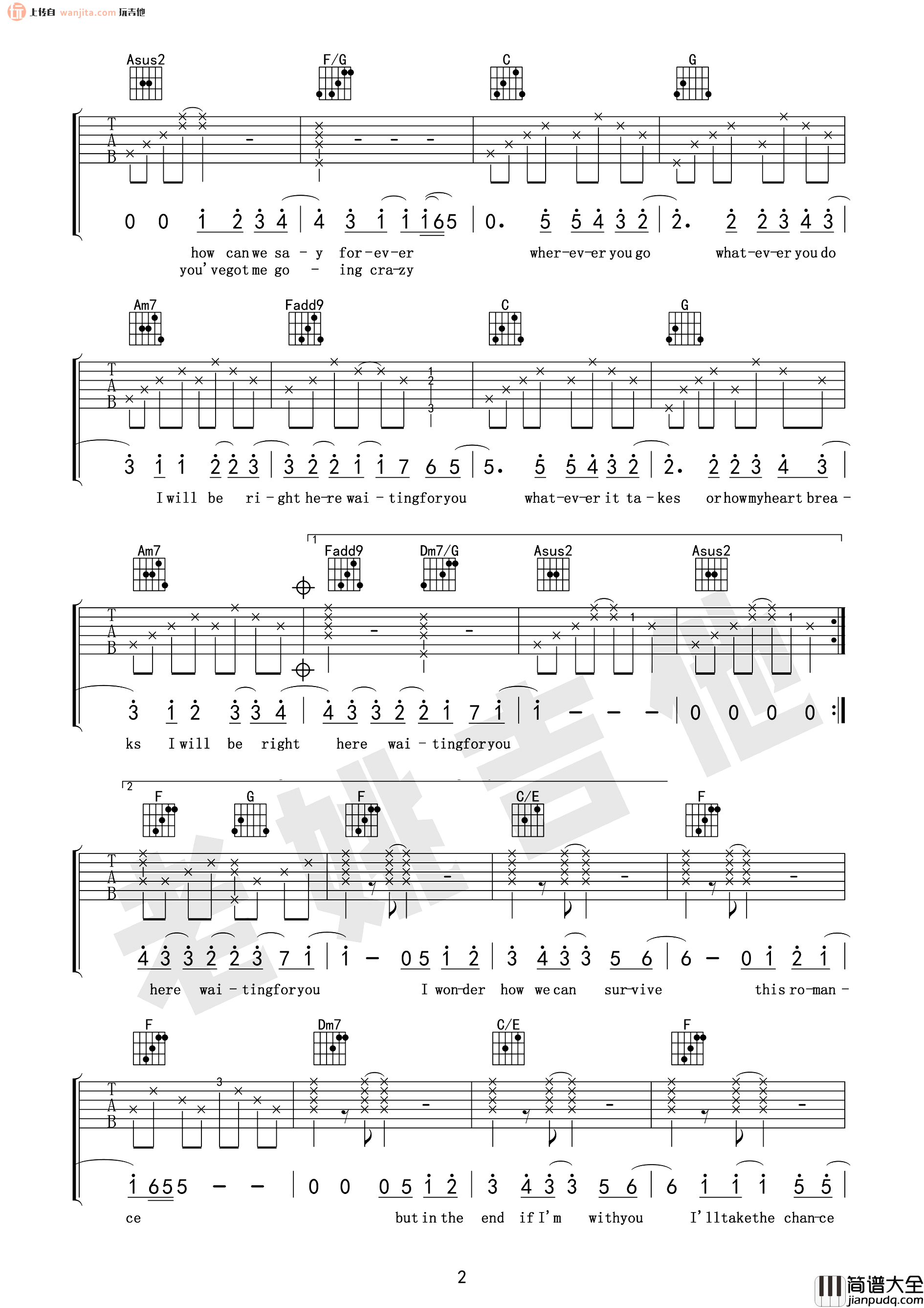 此情可待吉他谱_理查德·马克斯_C调原版六线谱_经典英文歌曲 此情可待吉他谱_理查德·马克斯_C调原版六线谱_经典英文歌曲