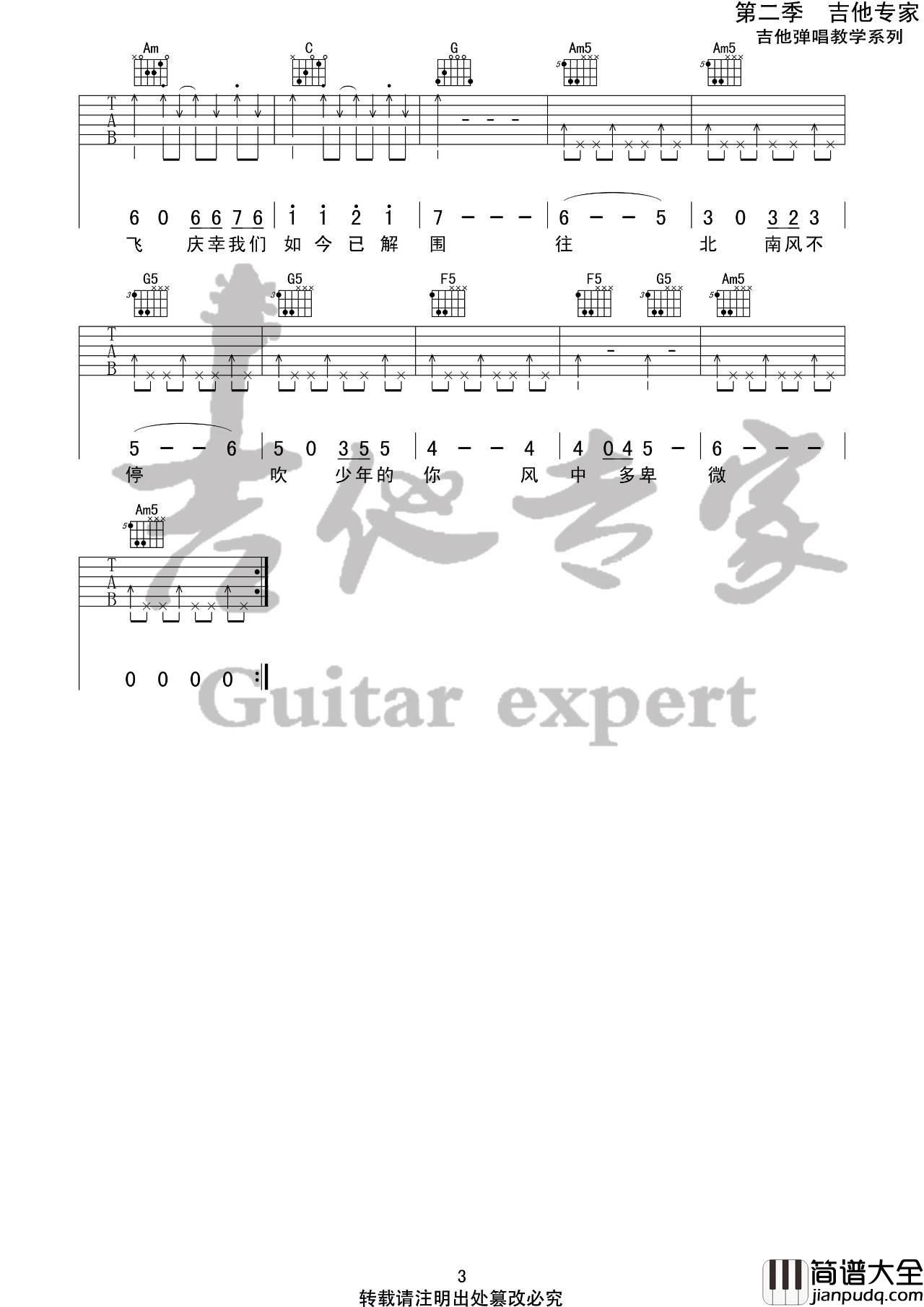 少年的你吉他谱_C调六线谱_吉他专家编配_造乐团