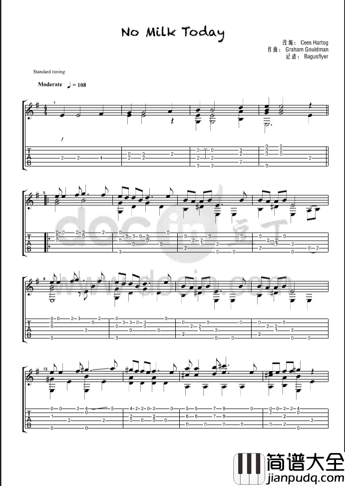 No_Milk_Today指弹谱_原调六线谱_豆丁网编配_Herman's_Hermits