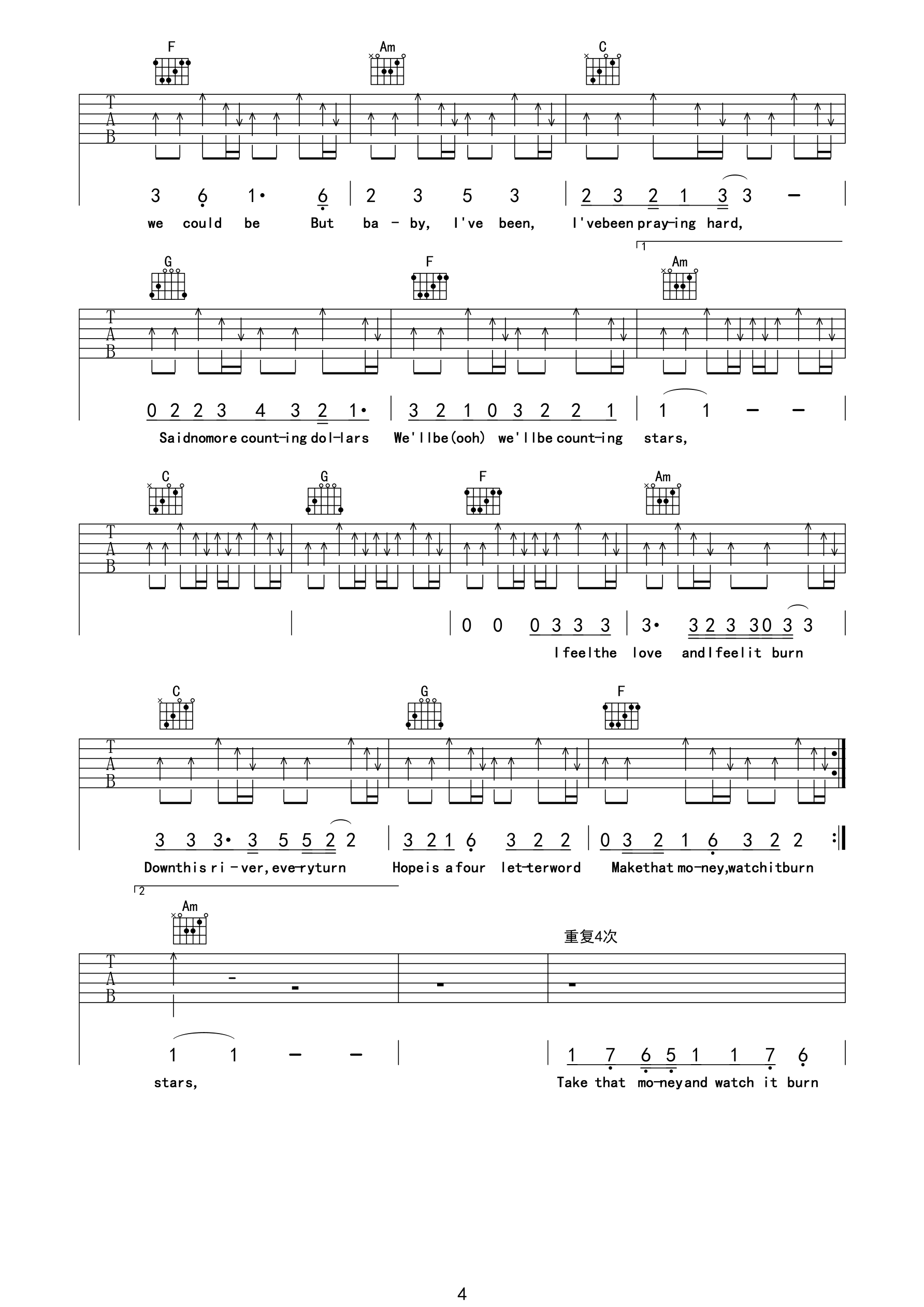 Counting_Stars吉他谱_E调_船长与柴郡猫编配_OneRepublic