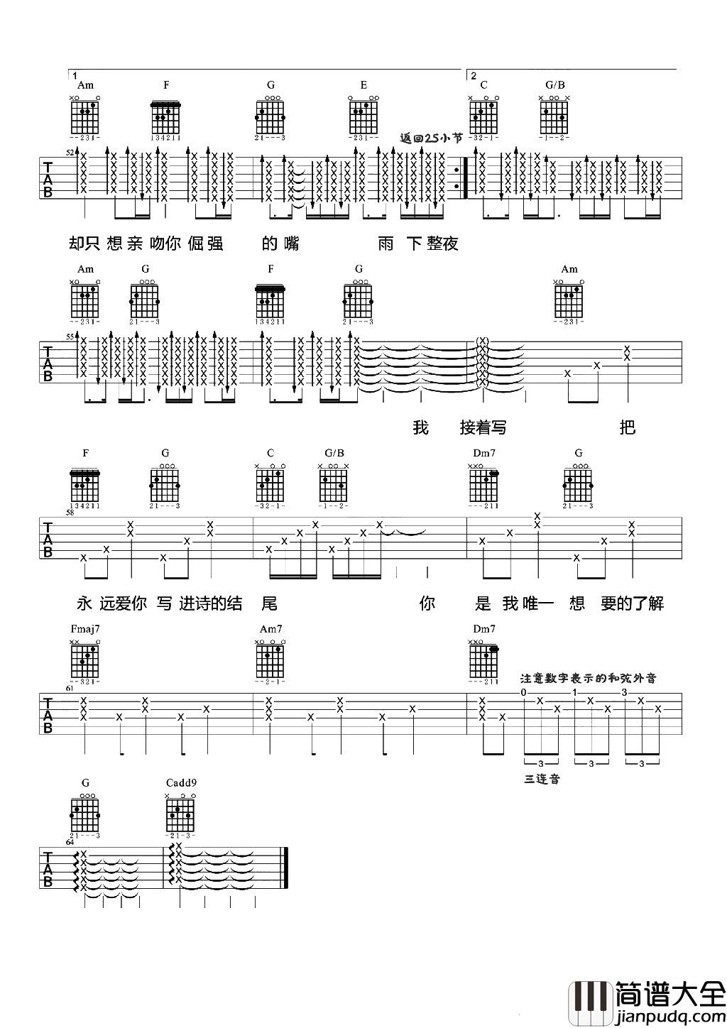 七里香(吉他谱)_女生简单版六线谱_高清图片谱_周杰伦 七里香(吉他谱)_女生简单版六线谱_高清图片谱_周杰伦