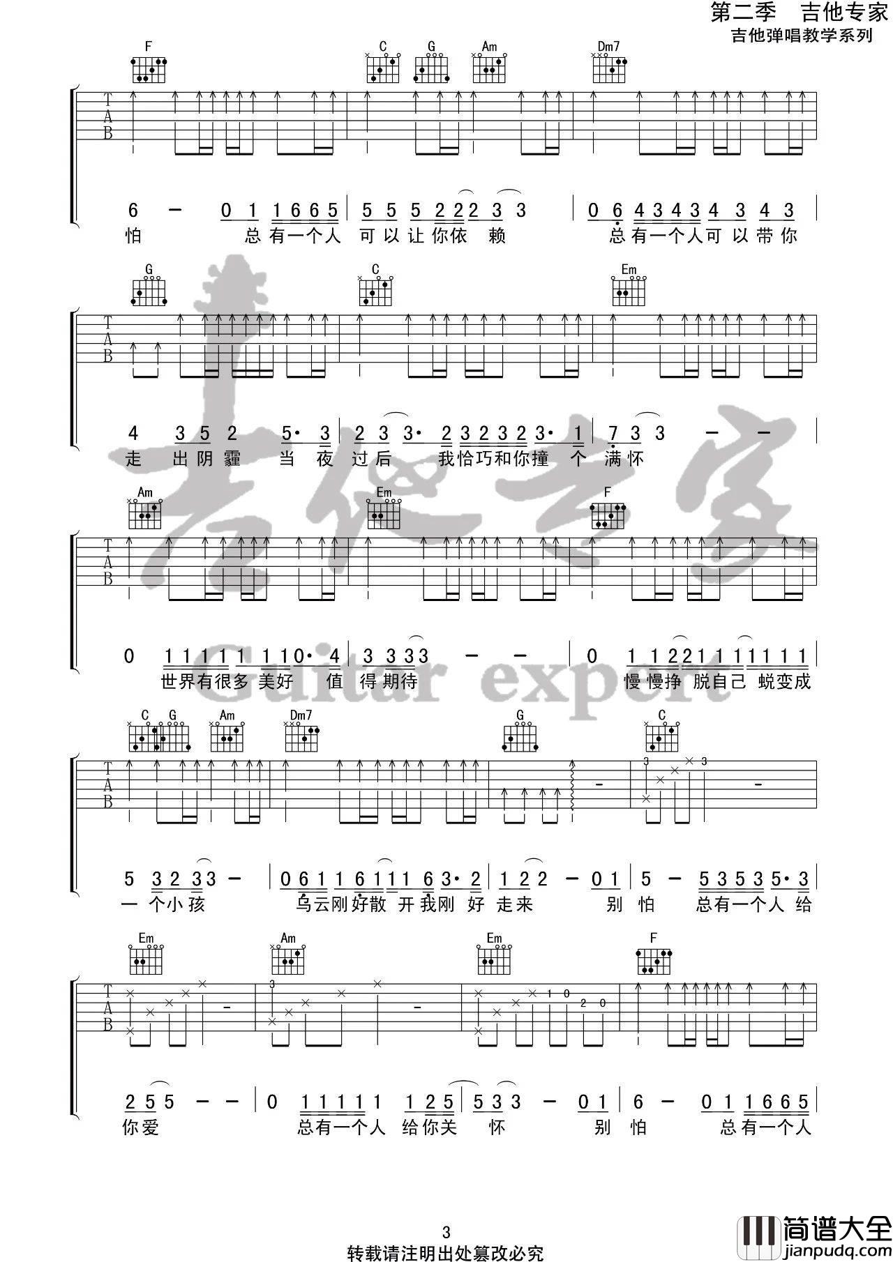 别怕我在吉他谱_E调高清版_吉他专家编配_隔壁老樊