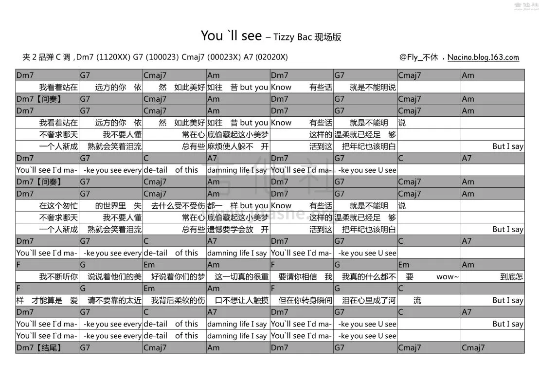 You_will_see吉他谱_C调和弦谱_吉他社编配_Tizzy_Bac