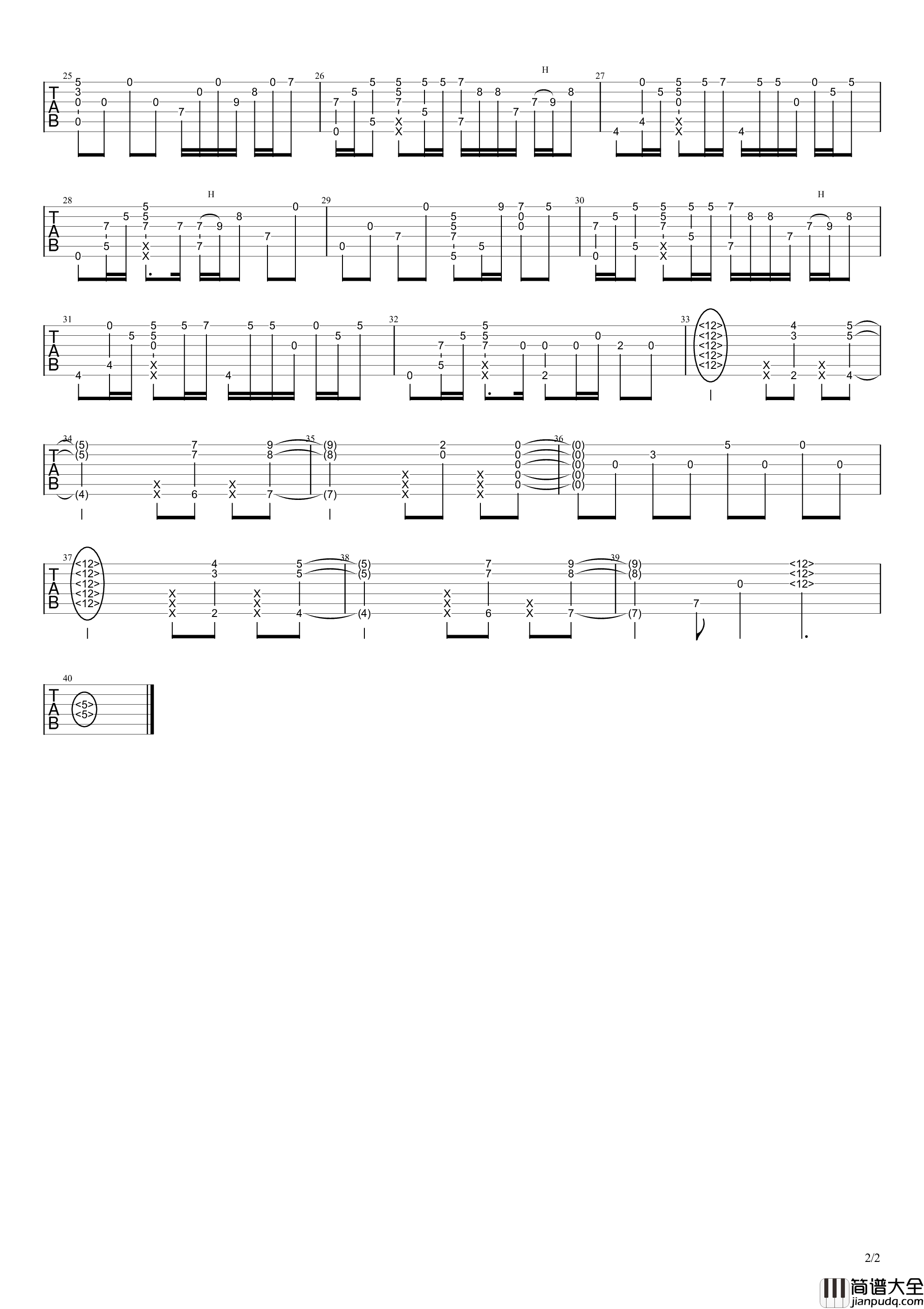 没什么大不了吉他指弹谱_D调六线谱_高清版_RADWIMPS