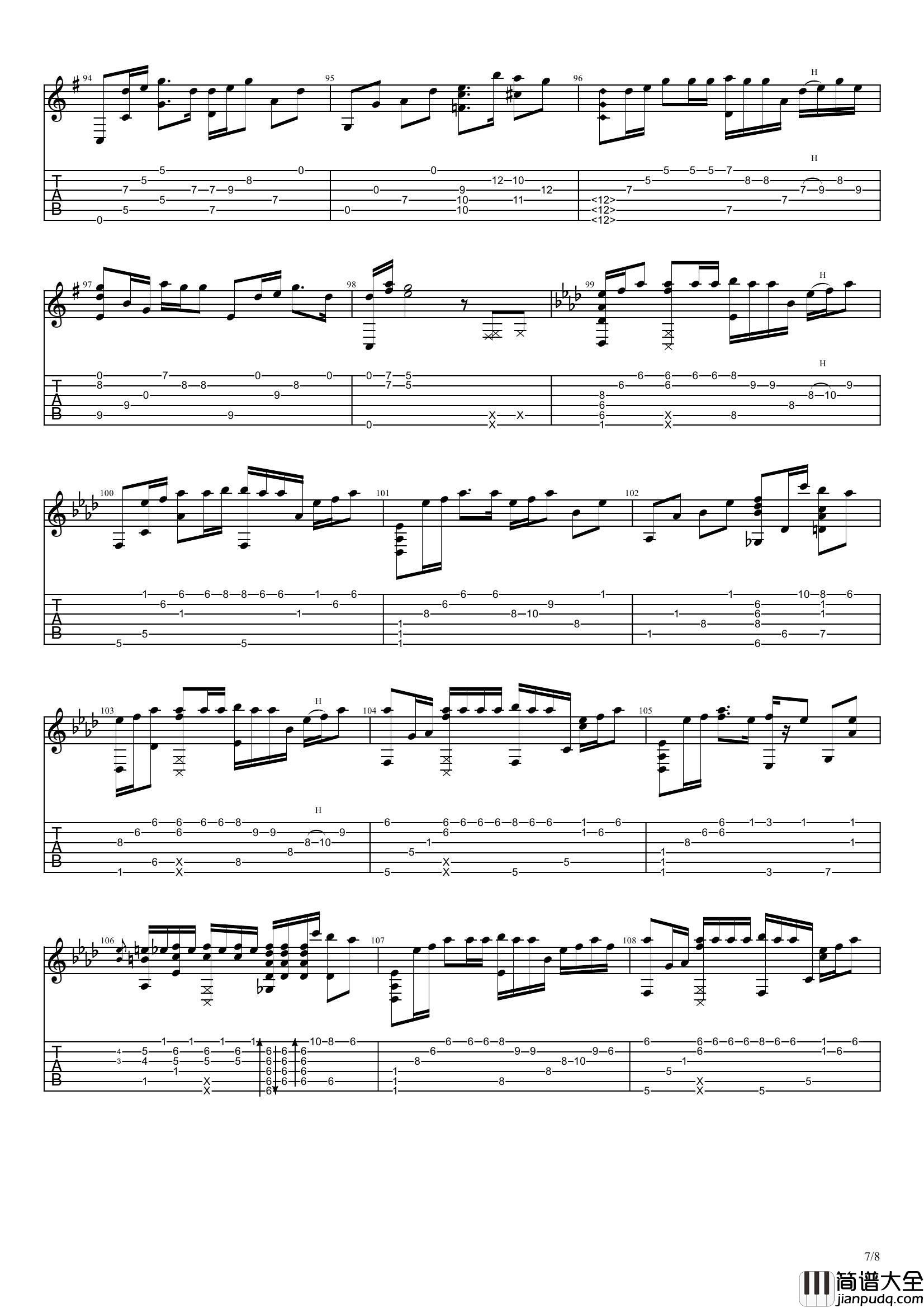 你的名字指弹谱_C调六线谱_音乐之家编配_Radwimps