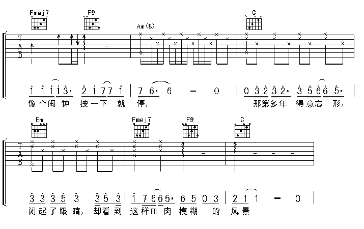 出卖吉他谱_C调弹唱六线谱_图片谱_周传雄