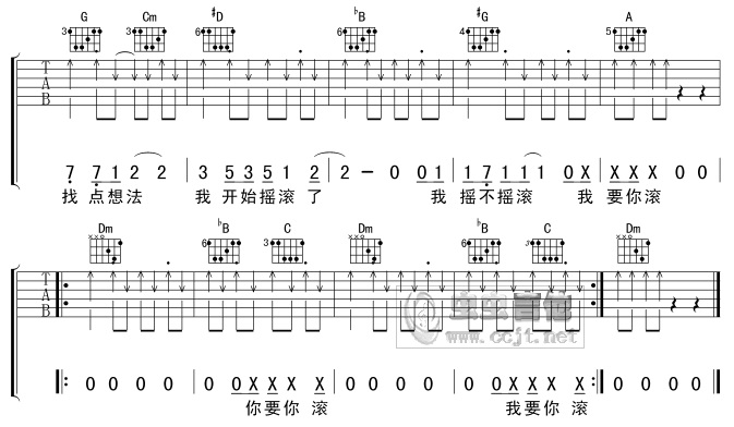 我开始摇滚了吉他谱_F调扫弦版_虫虫吉他编配_正午阳光