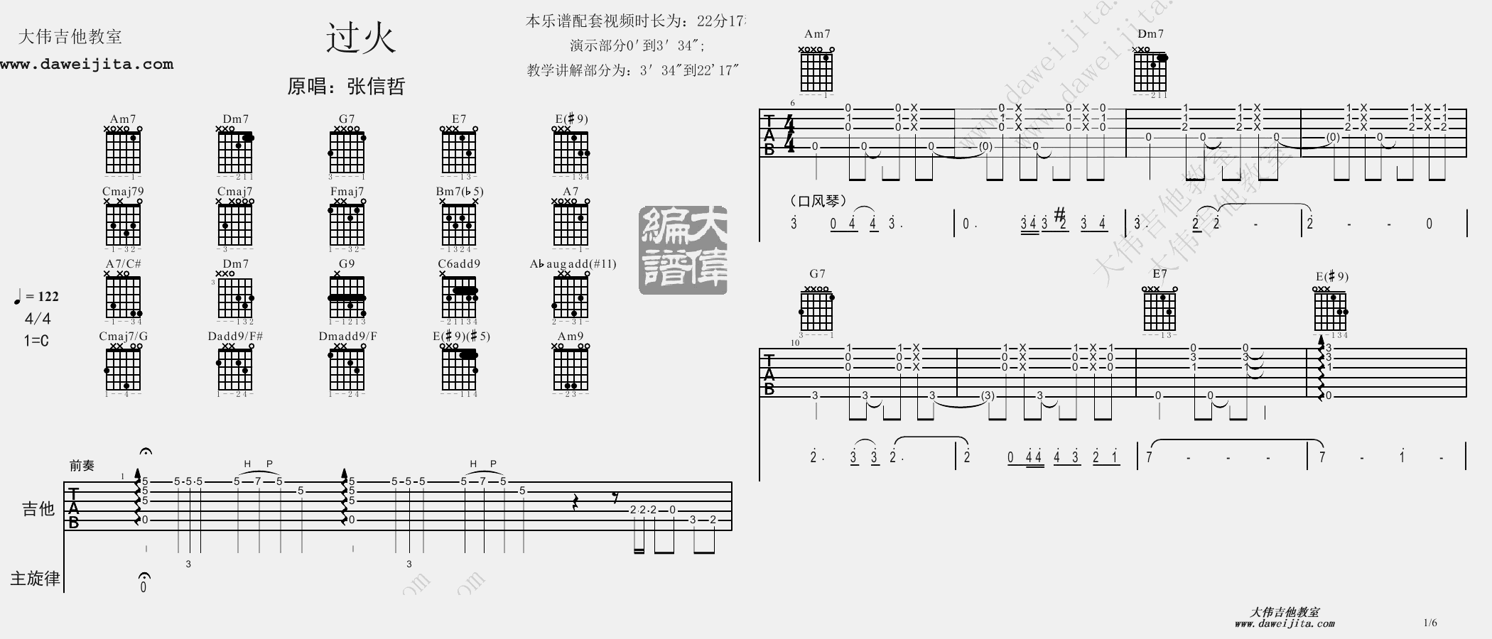 1.gif 张信哲_过火_BossaNova__吉他谱(C调)_Guitar_Music_Score