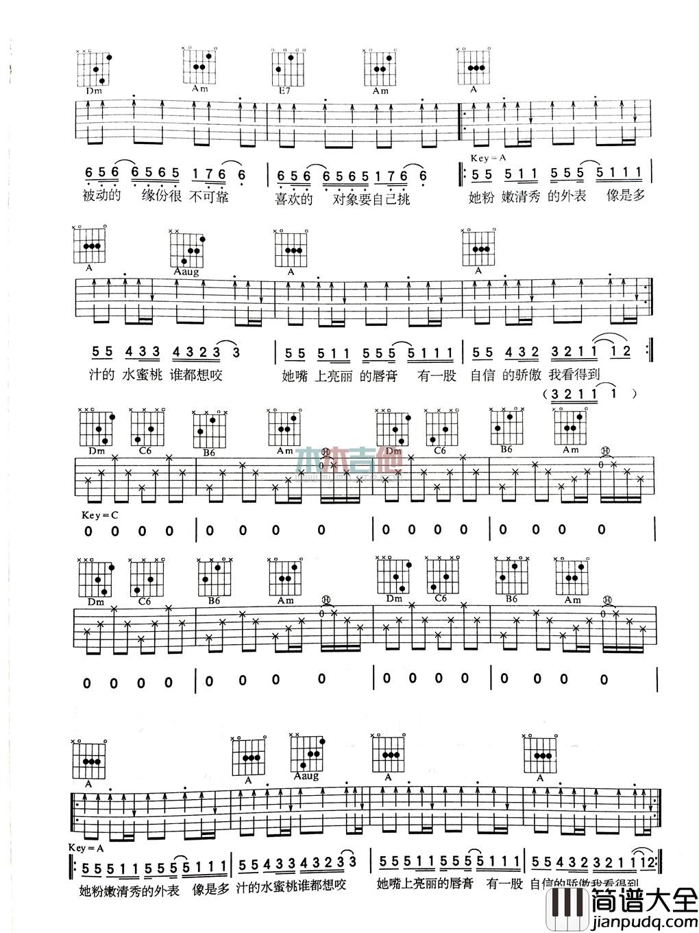 周杰伦_她的睫毛_吉他谱_Guitar_Music_Score