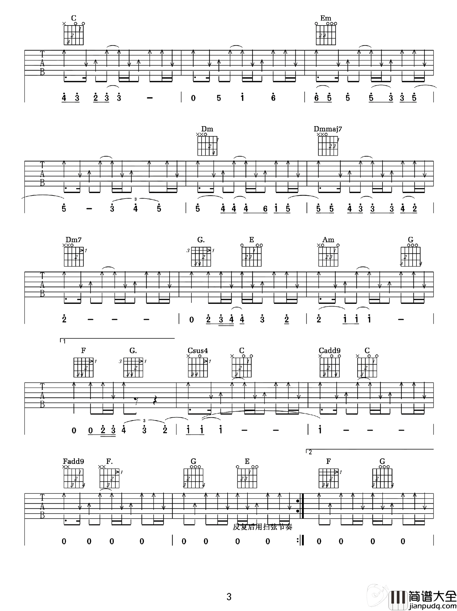 直到世界的尽头吉他谱_灌篮高手主题曲_C调弹唱教学