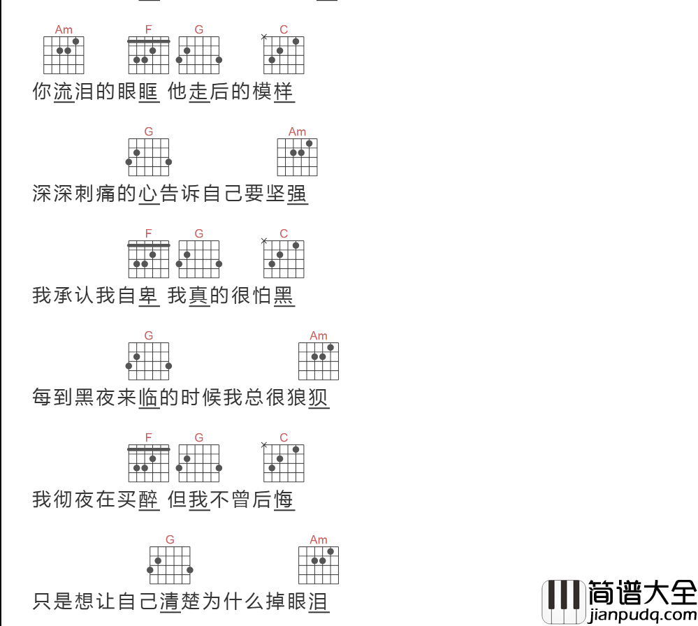 杨小壮_孤芳自赏_吉他谱_弹唱谱_抖音热曲
