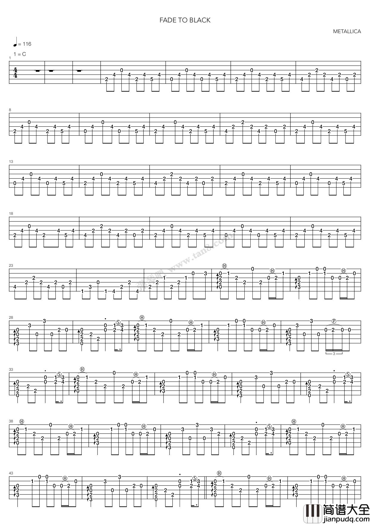 Fade_To_Black指弹谱_Metallica_吉他独奏六线谱_吉他指弹谱