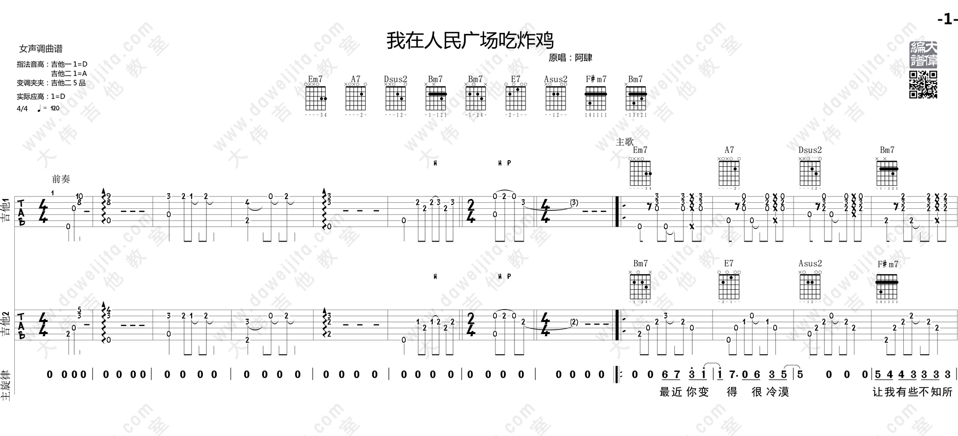 tab_asi_wzrmgcczj_1.gif 阿肆_我在人民广场吃炸鸡_吉他谱(D调)_Guitar_Music_Score