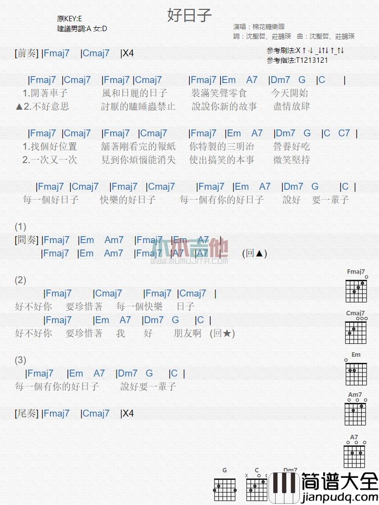 棉花糖_好日子_吉他谱_Guitar_Music_Score