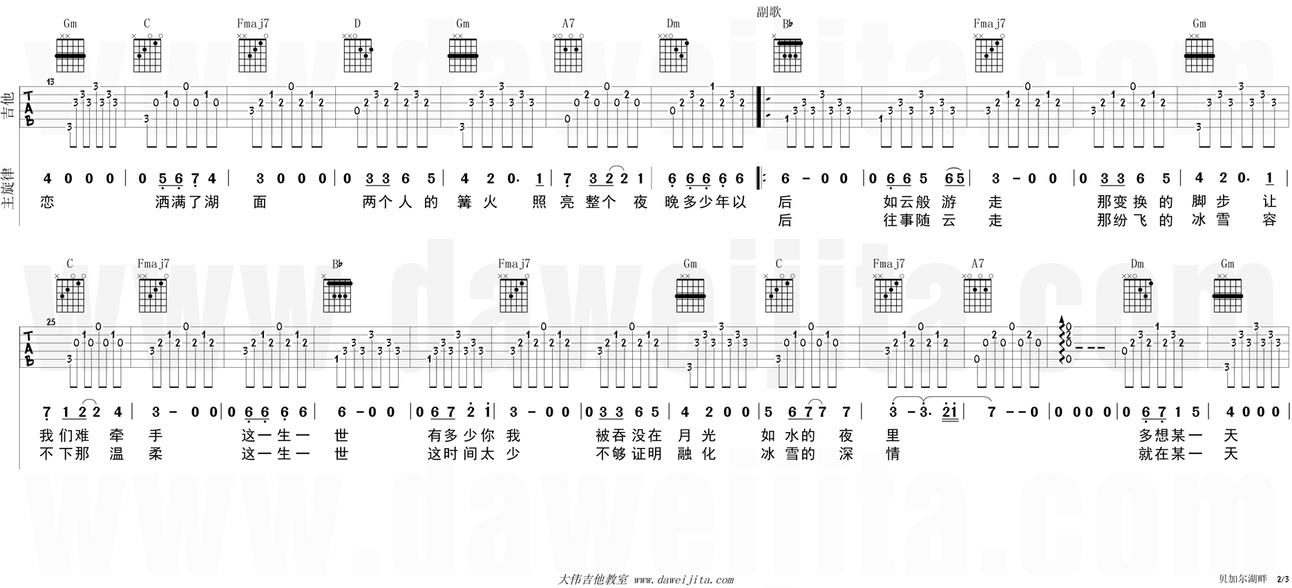 李健_贝加尔湖畔_吉他谱(F调)_Guitar_Music_Score