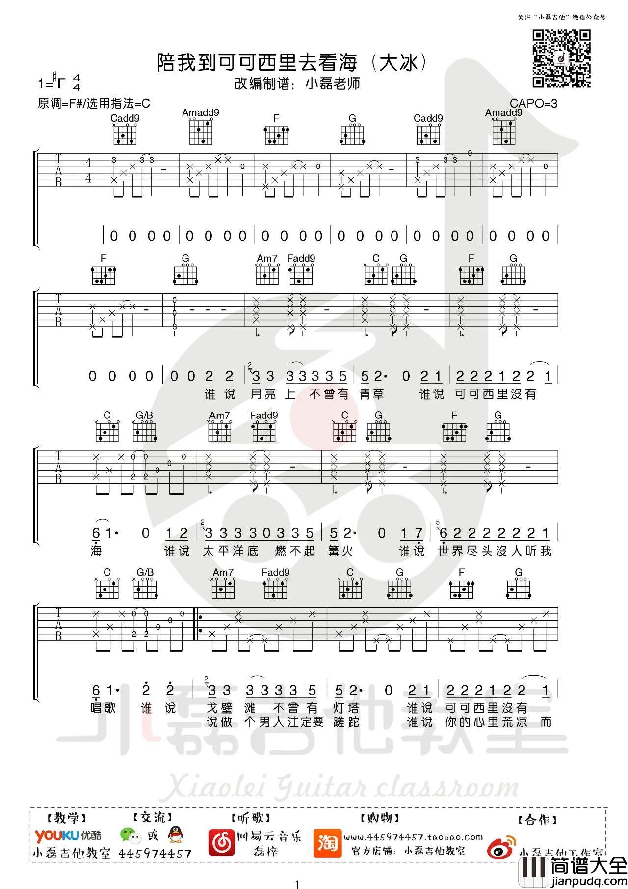 陪我到可可西里去看海吉他谱_大冰_C调指法版吉他六线谱