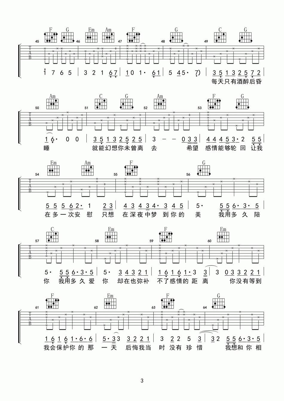 纣王老胡_无能为力_吉他谱_Guitar_Music_Score
