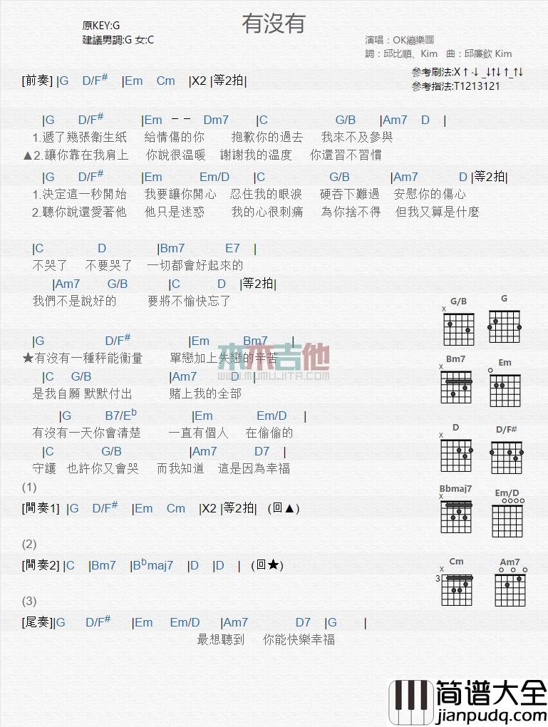 OK绷_有没有_吉他谱_Guitar_Music_Score